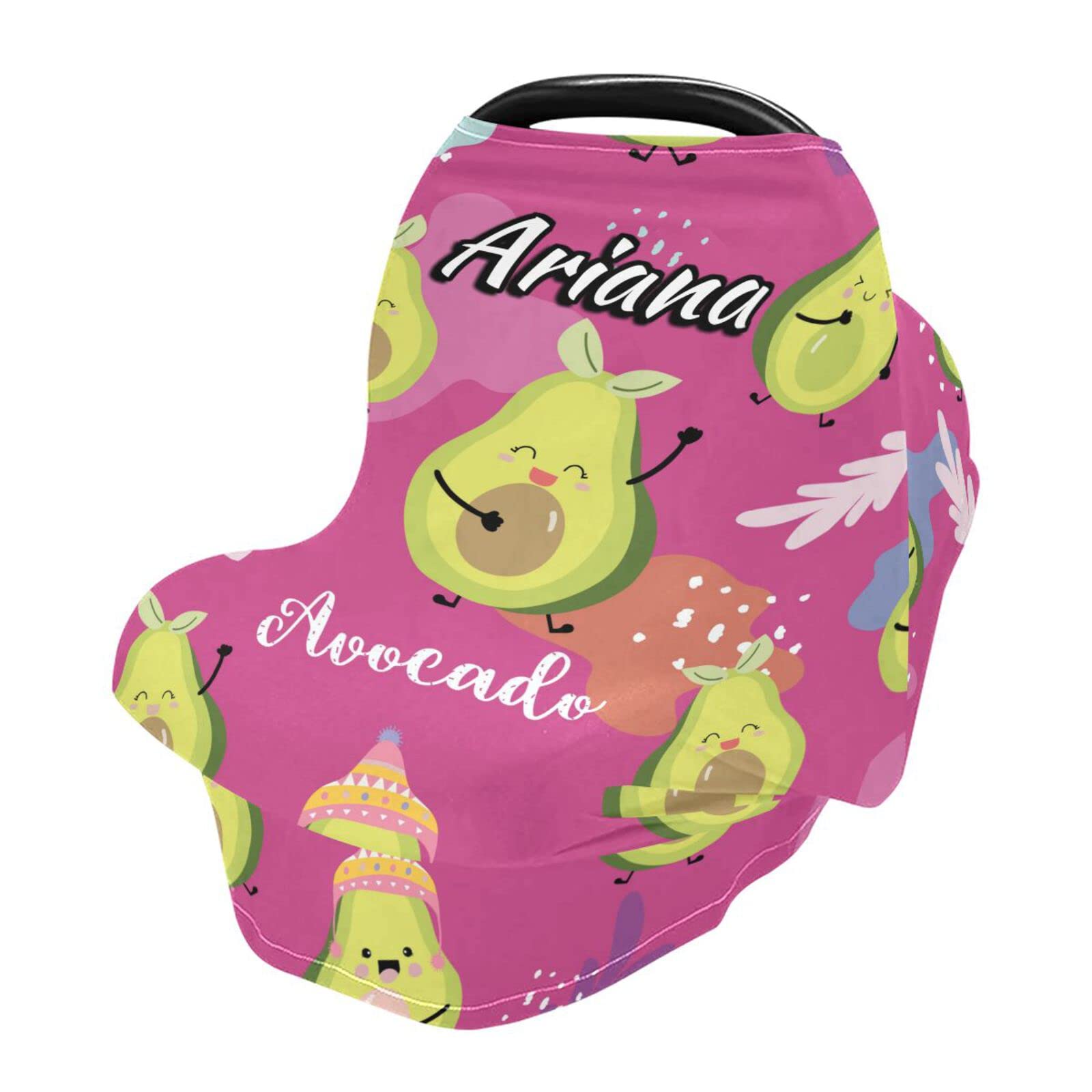 Custom Pink & Green Avocado Stretchy Baby Car Seat Canopy - Personalized Infant Stroller Cover - Multi-Use Car Seat Cover & Nursing Cover for Breastfeeding Moms - Perfect for Shopping, Travel & Outdoor Activities