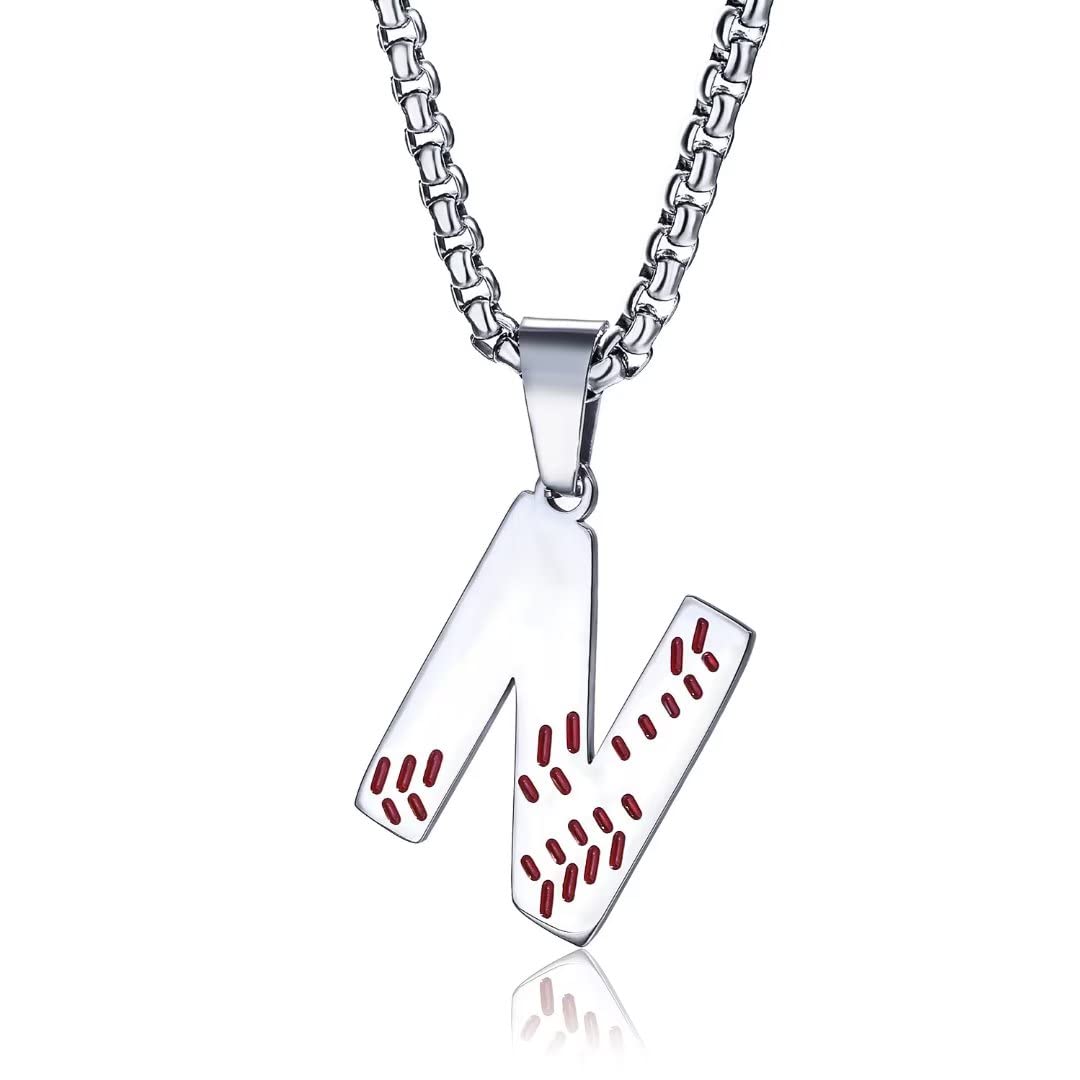 Personalized A-Z Letter Baseball Necklace for Boys & Girls - Stainless Steel Baseball Charm Pendant with 22 Inch Chain - Unique Baseball Gift for Men, Women, Kids (Silver) | Perfect for Sports Lovers, Baseball Fans & Personalized Jewelry Gifts