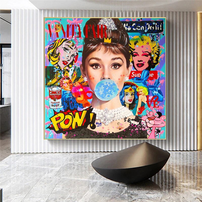 Audrey Hepburn Vintage Chewing Gum Canvas Poster - Classic Hollywood Wall Art for Living Room, Bedroom & Office Decor