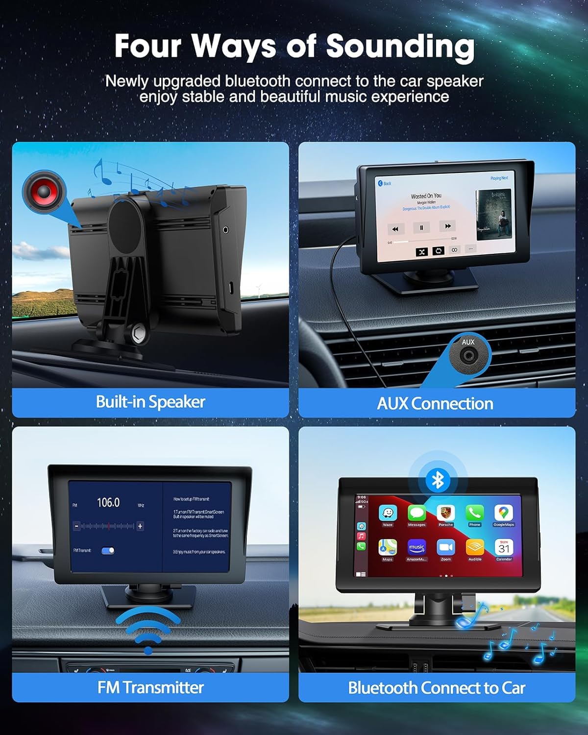 LAMTTO 7 Inch HD Touch Screen Portable CarPlay & Android Auto Car Stereo with Bluetooth 5.0, AirPlay & GPS Navigation - Perfect for Hands-Free Calling, Music Streaming & Safe Driving