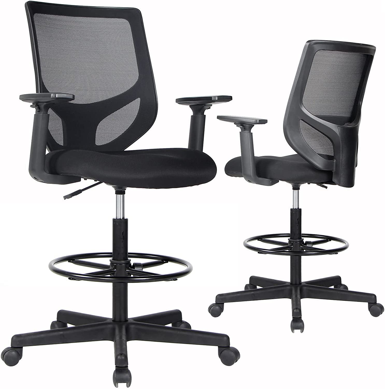 Ergonomic Drafting Chair - Adjustable Height Mesh Office Chair with Foot Ring & Armrests for Standing Desk, Computer Work & Home Office Use