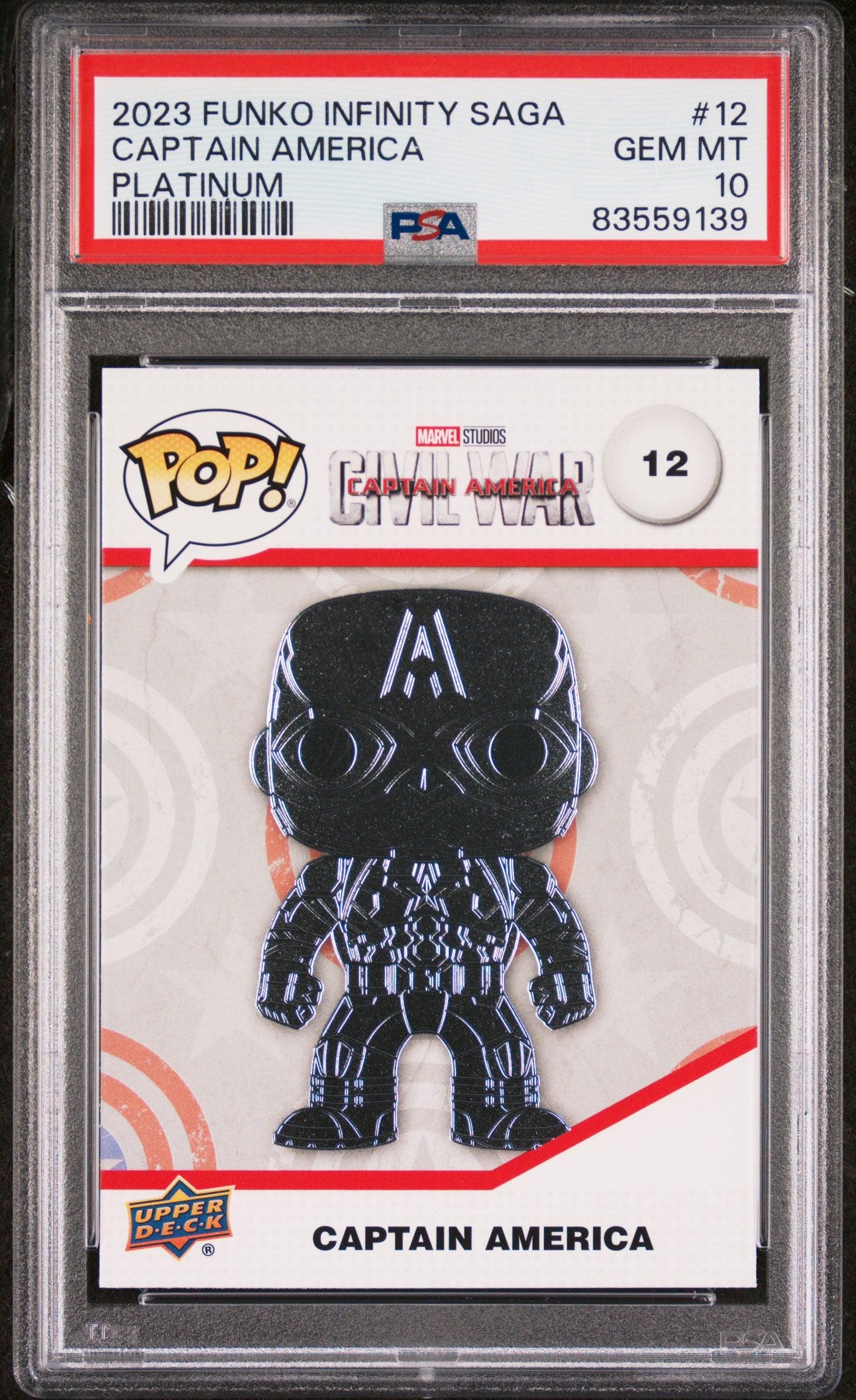 2023 Upper Deck Funko Pop Marvel Captain America Platinum #12 PSA 10 Graded Collectible - Perfect for Marvel Fans, Display & Investment