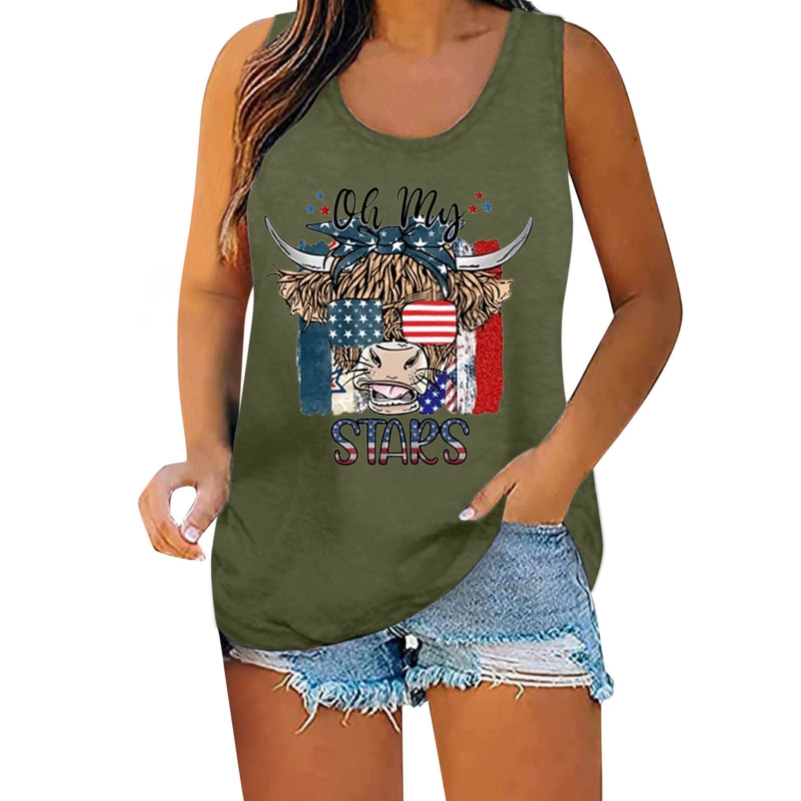 Women's Independence Day Graphic Tank Top - Sleeveless Casual Muscle Tee in Blue | Perfect for Summer Outfits, Patriotic Events & 4th of July Celebrations