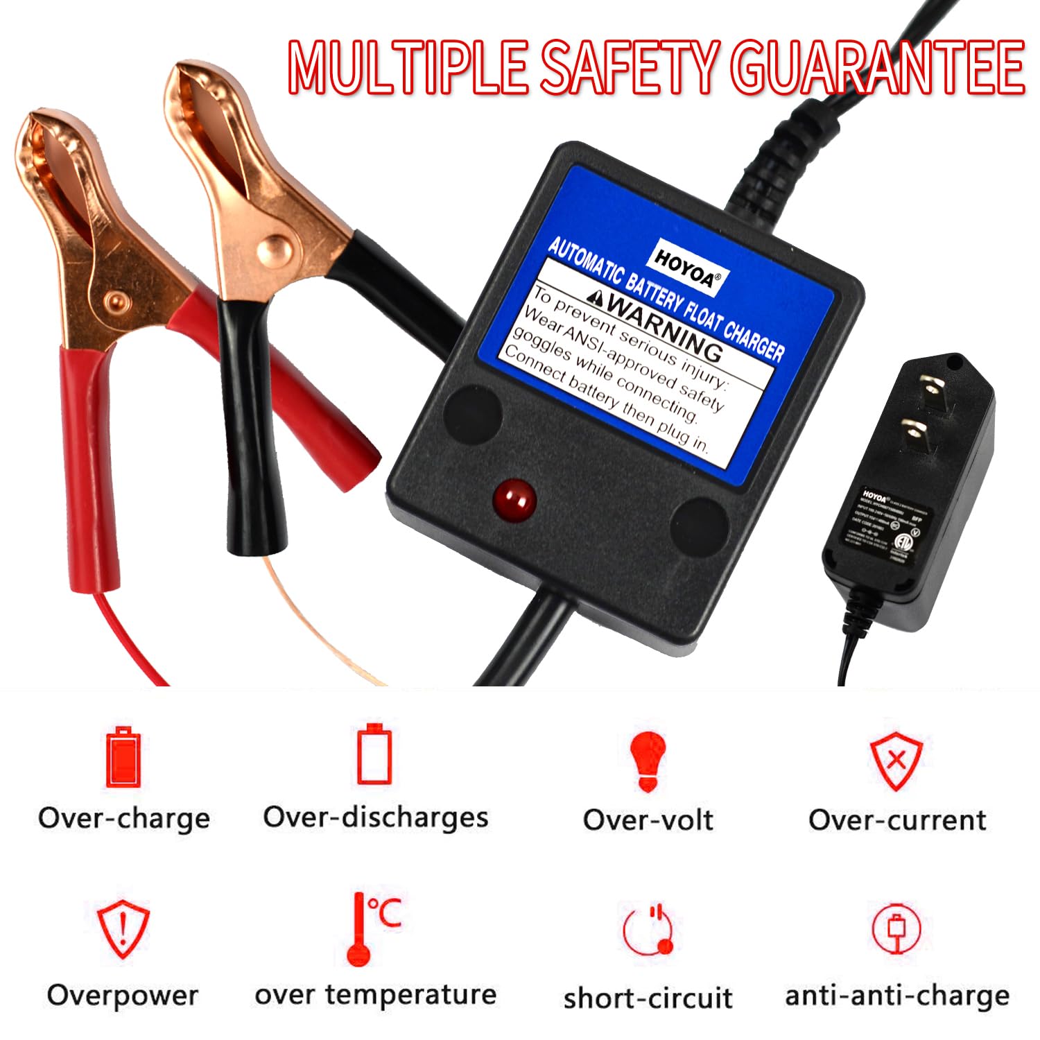 12V Auto Battery Trickle Charger for Car, Boat, Motorcycle - Home & RV Use