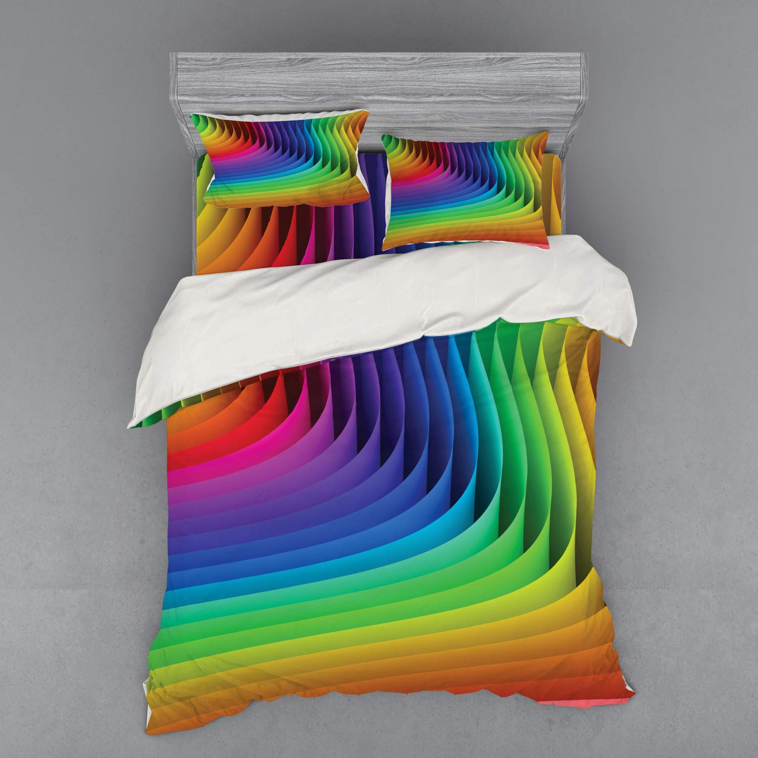 Ambesonne Psychedelic Color Wave Duvet Cover Set - 4 Piece Queen Size Bedding with Shams & Fitted Sheet - Futuristic Radiant Blush Hue Curls Artwork - Perfect for Modern Bedrooms, Guest Rooms & Bohemian Home Decor