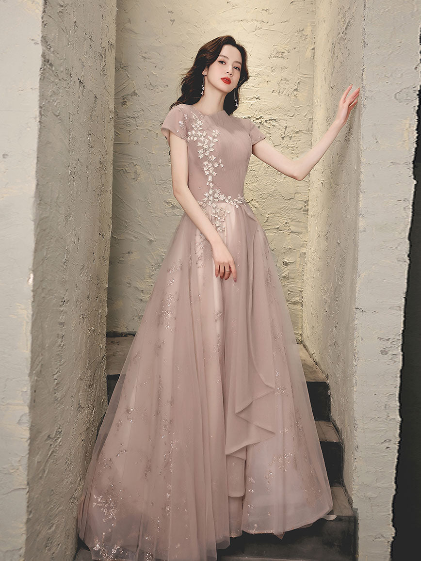 Elegant Pink Tulle Lace Long Prom Dress for Women - Formal Evening Gown for Homecoming, Wedding, Quinceañera & Special Occasions