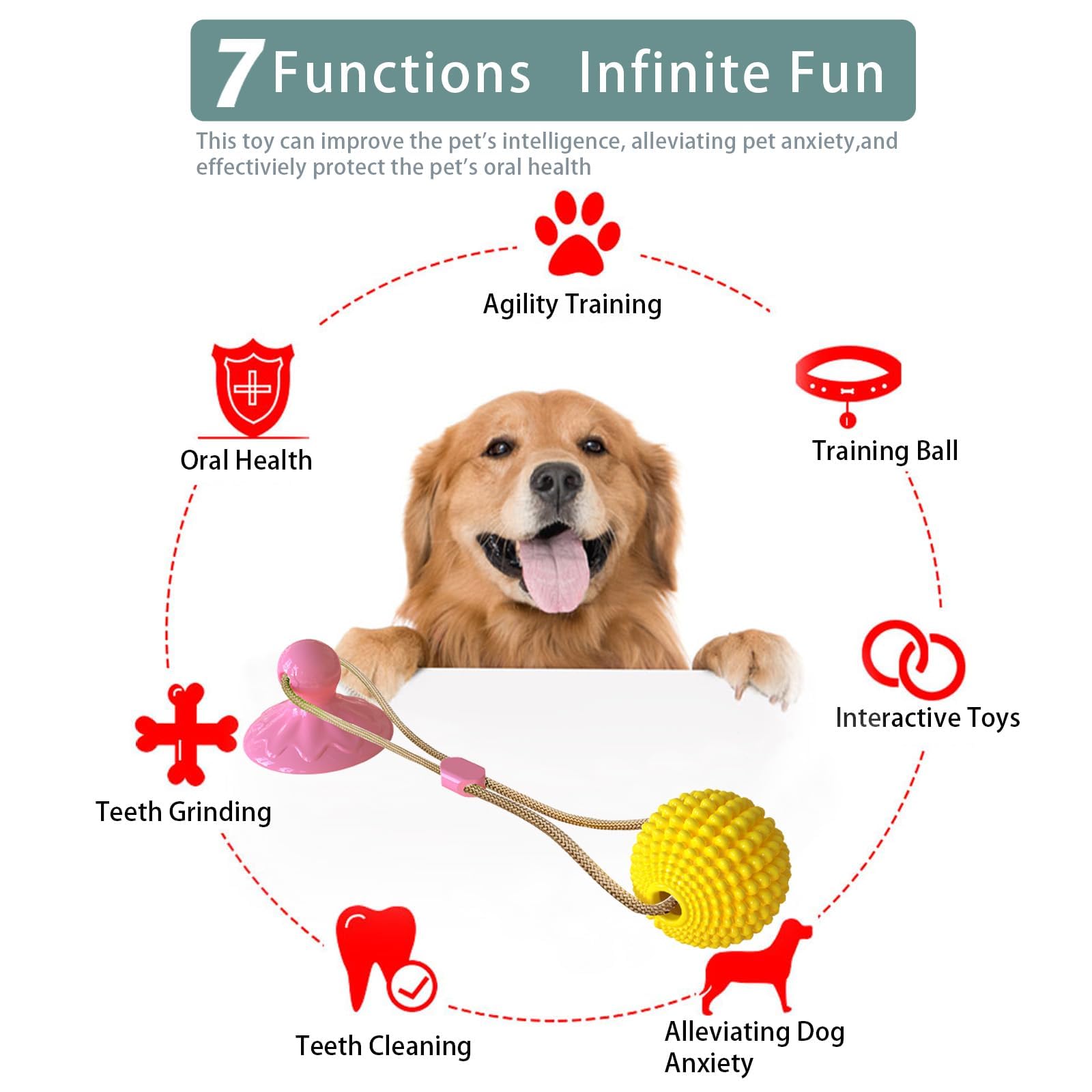 Durable Corn Ball Chew Toys for Aggressive Chewers - Interactive Suction Cup Dog Tug Toy with Rope for Teething & Boredom Relief - Teeth Cleaning Enrichment for Medium & Large Dogs (Pink) - Perfect for Playtime, Training & Dental Health