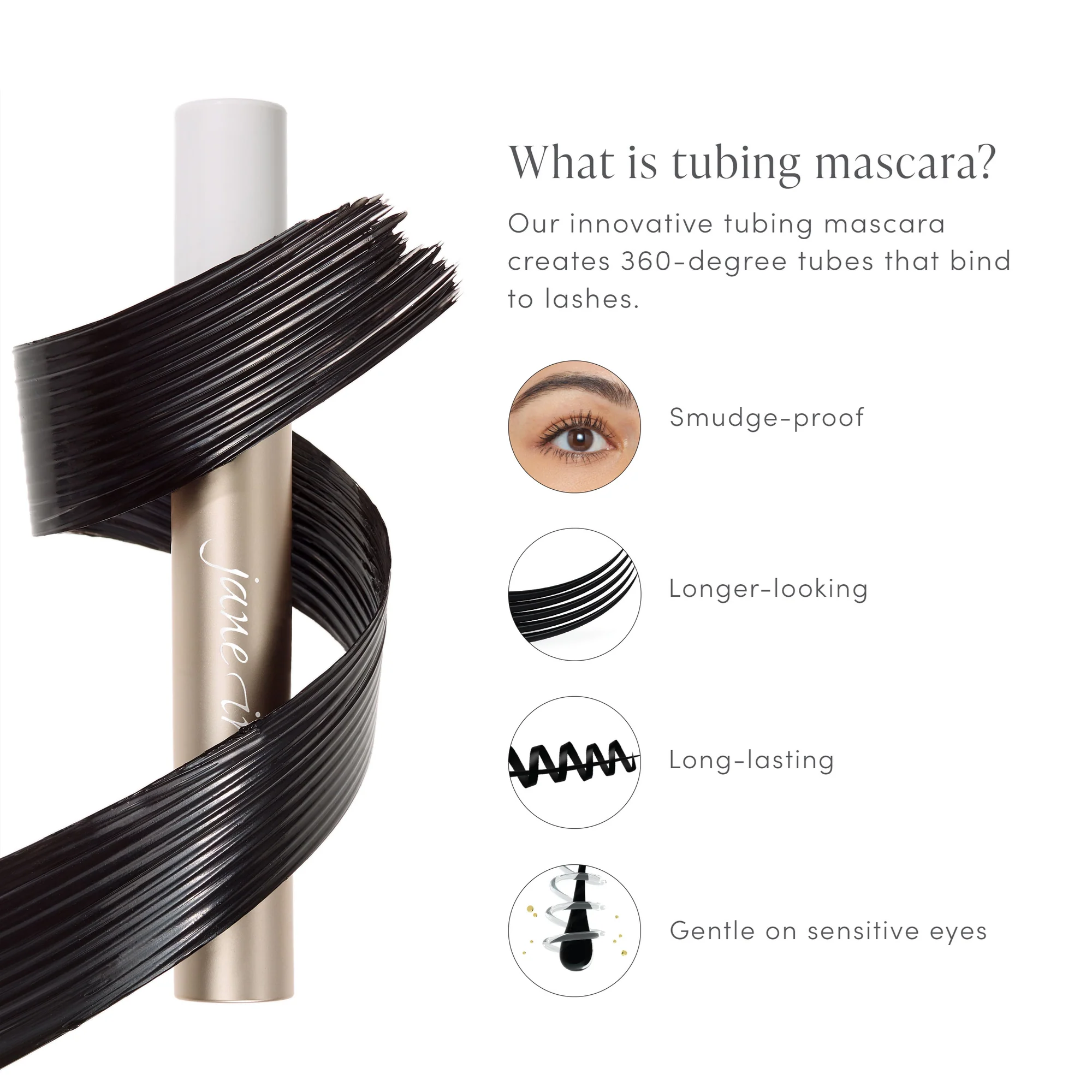 Jane Iredale Lash Fixation Length & Definition Tubing Mascara - Volumizing & Lengthening Waterproof Mascara for Natural Look | Perfect for Daily Wear, Special Occasions & Sensitive Eyes