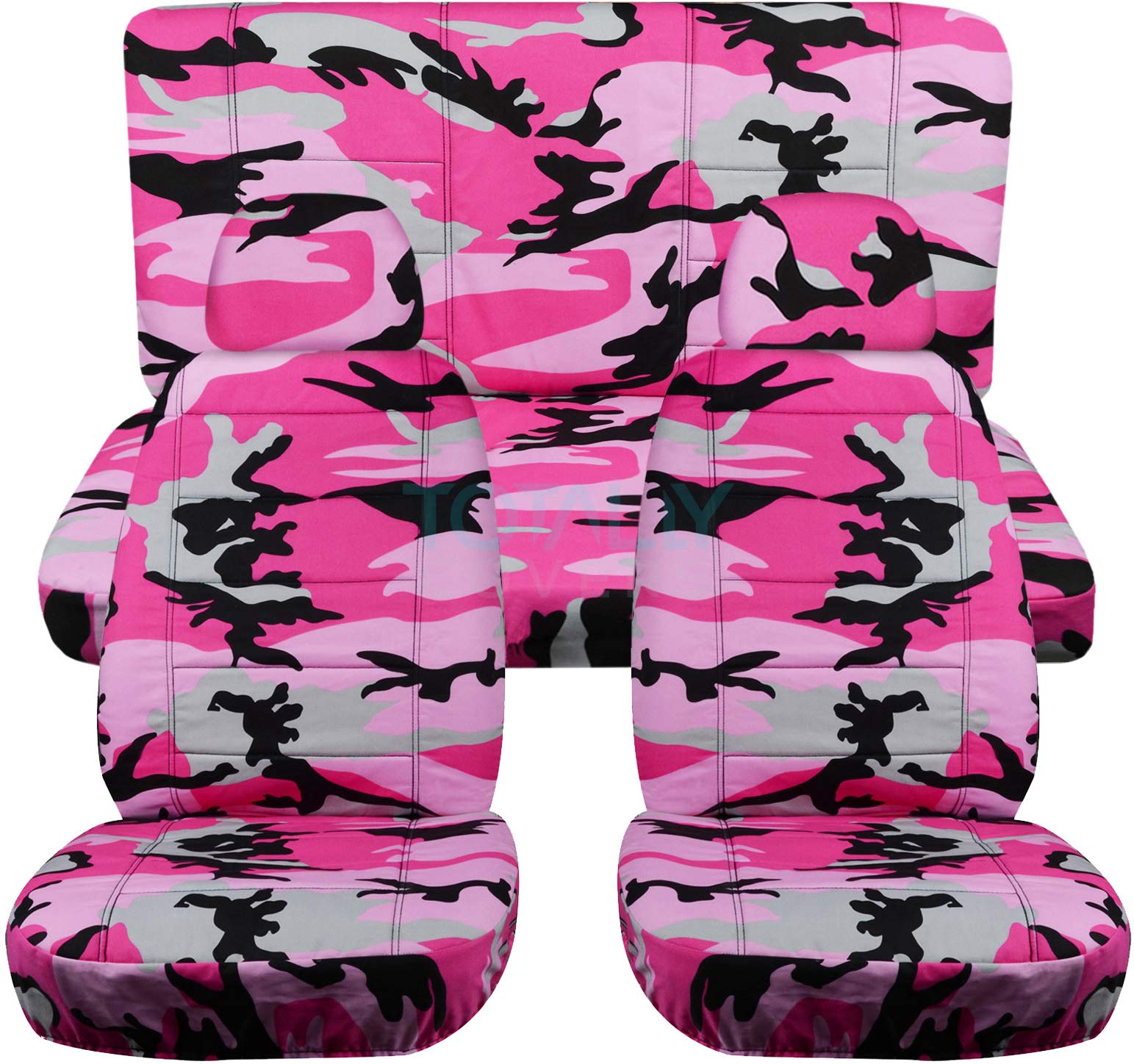 Universal Pink Camo Car Seat Covers Full Set with 2 Headrest Covers - Fits Bucket Seats & Rear Bench - Airbag/Seat Belt/Armrest Compatible - Perfect for Trucks, SUVs & Family Vehicles