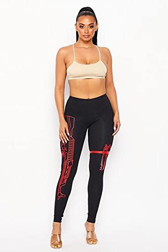 USA Made Guns Out Machine Gun Leggings - Women's High Waist Yoga Pants (Plus Size XL, XXL, XXXL) for Workout, Gym & Casual Wear