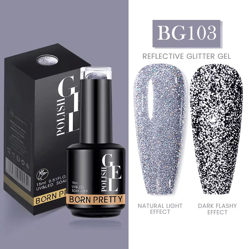 Born Pretty Reflective Glitter Disco Gel Nail Polish - Long Lasting UV/LED Soak Off Nail Art for Parties, Clubs & Special Occasions