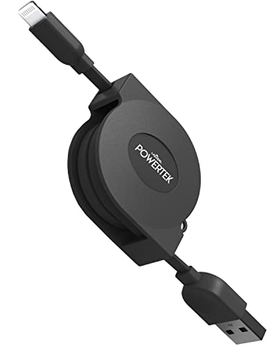 LIQUIPEL Powertek Retractable MFi Certified Lightning Cable - 3ft Fast Charging USB Cable for iPhone & iPad | Durable & Tangle-Free Charging Cord for Home, Office, Travel (Black)