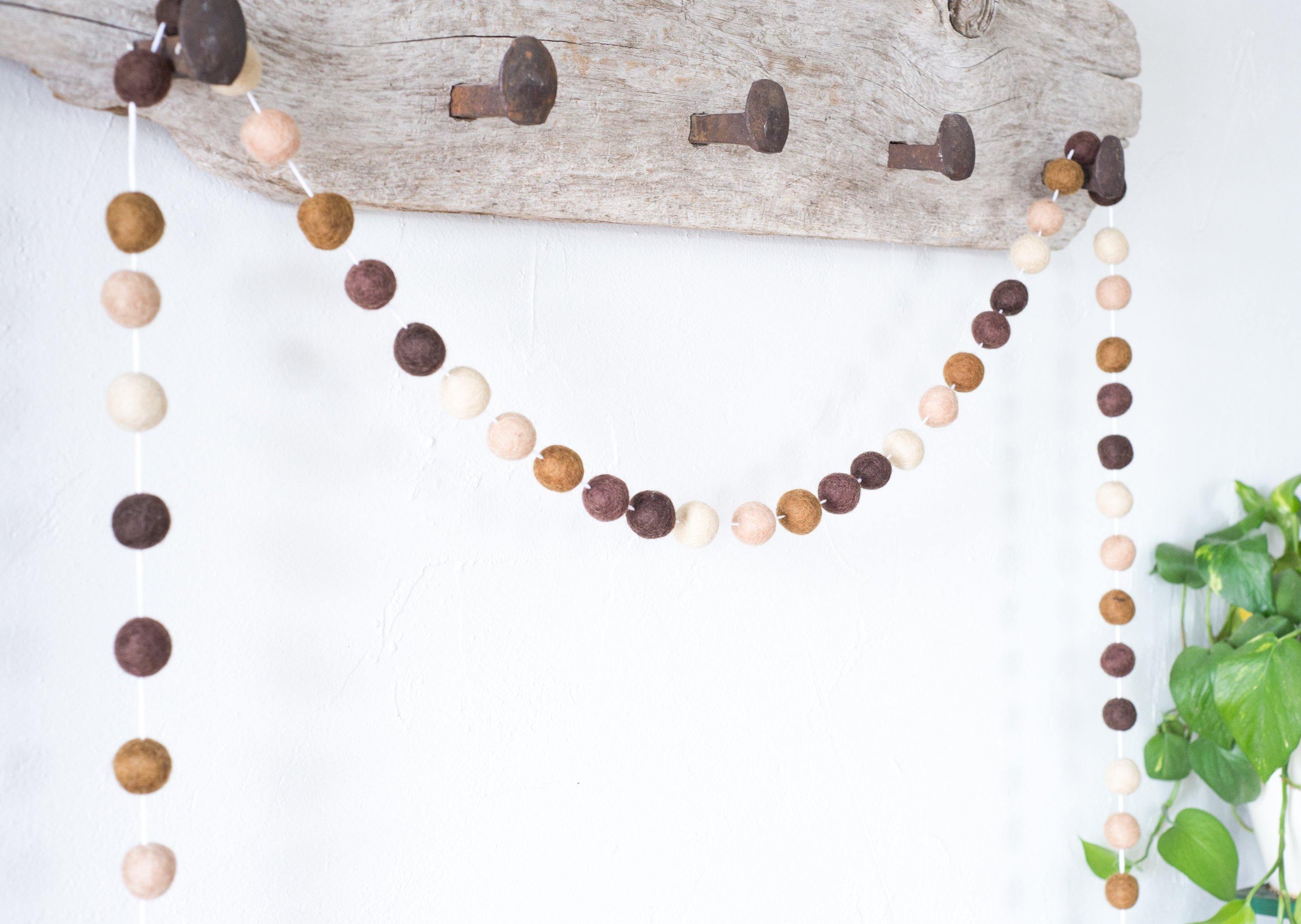 Brown Ombre Felt Ball Garland - Handmade Decorative String for Nursery, Wedding, Party & Home Decor - Perfect for Baby Showers, Christmas Tree, and Wall Hanging