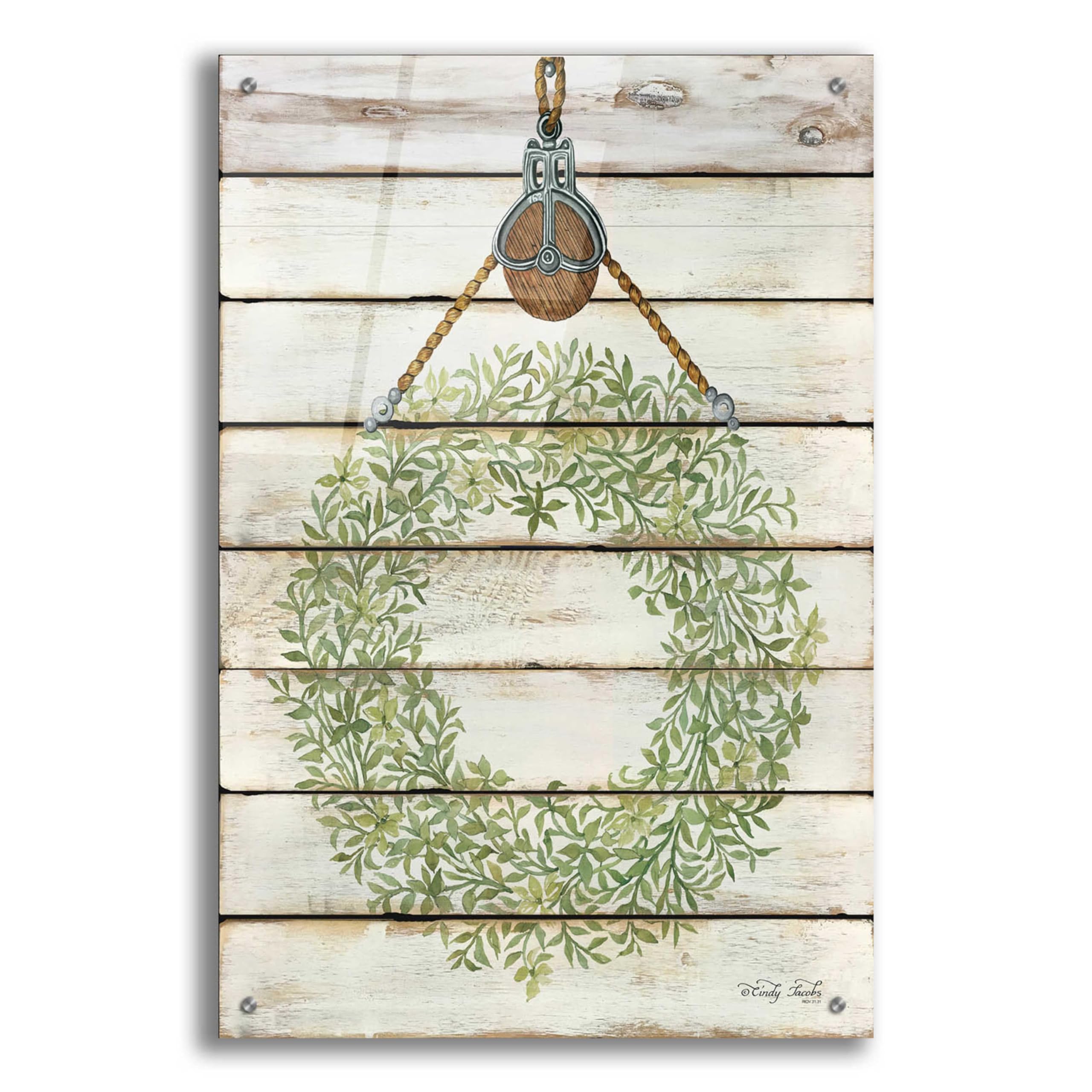 Epic Art 'Pully Hanging Wreath' by Cindy Jacobs - 24x36 Inch Acrylic Glass Wall Decor - Modern Home Artwork for Living Room, Bedroom & Office Decor