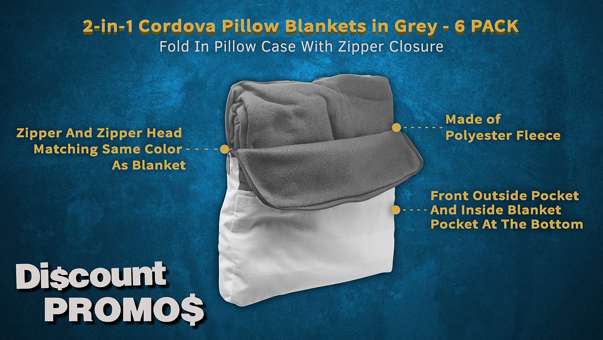 2-in-1 Cordova Pillow Blanket Set with Front Pocket - Ultra Soft Fleece Blanket & Pillow Combo in Grey - Perfect for Travel, Camping, and Cozy Home Use