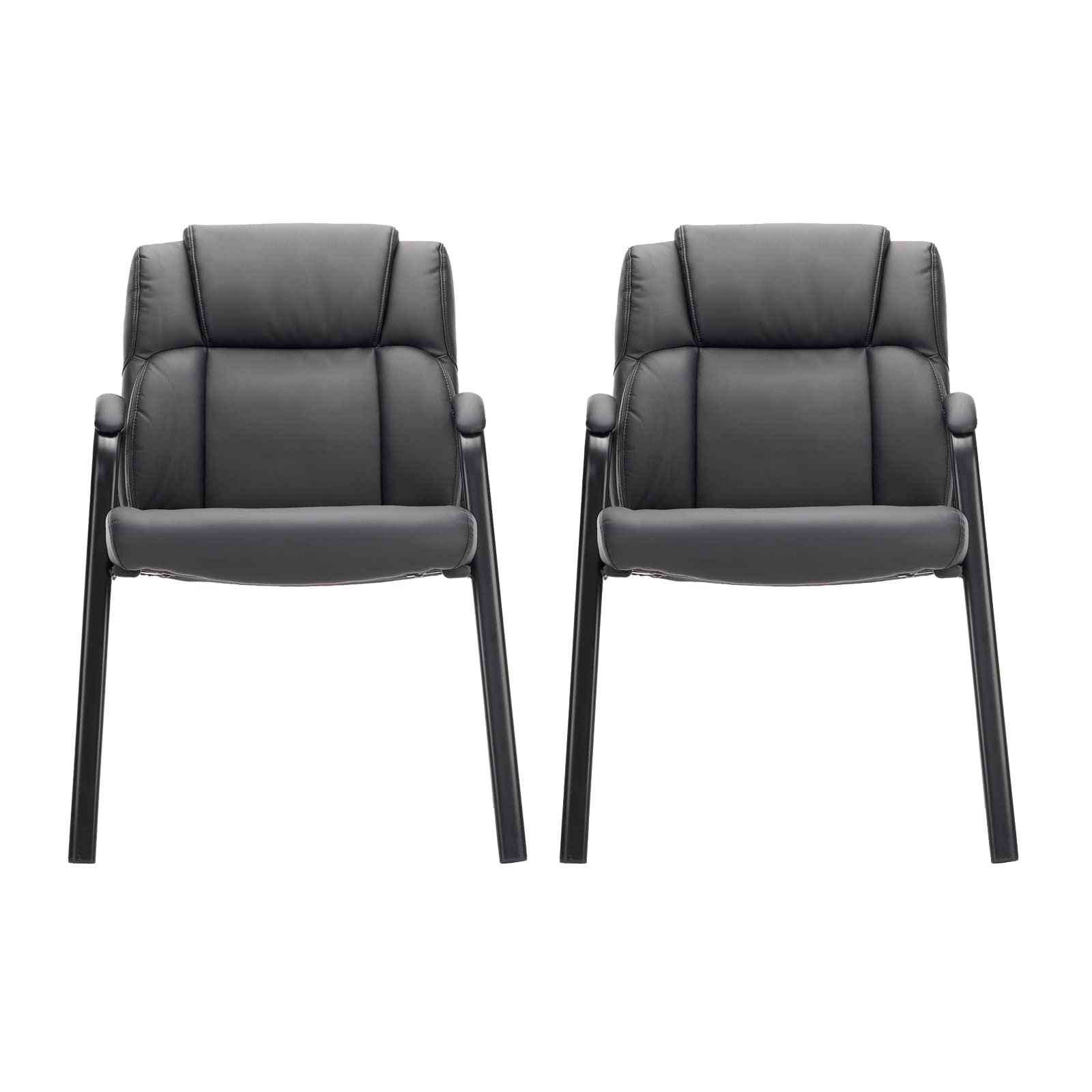 Premium Black Leather Executive Desk Chair with Padded Armrests - 2 Pack Office Conference & Reception Guest Chairs for Meetings, Waiting Rooms & Home Offices - Ergonomic Comfort for Professionals & Visitors