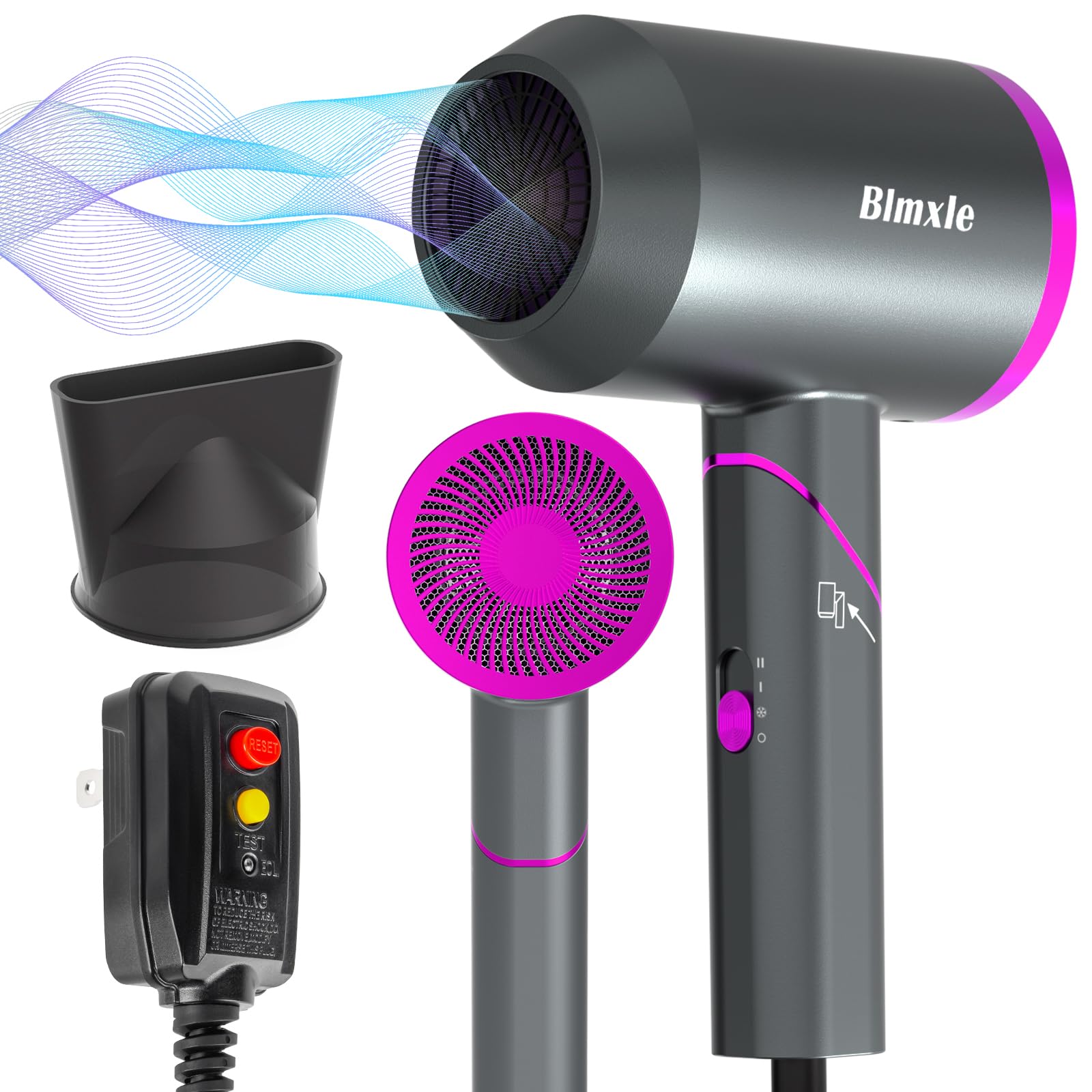 Professional Travel Hair Dryer with Foldable Handle - Fast Drying, Lightweight & Portable Blow Dryer with Concentrator Nozzle - Perfect for Women & Men at Home, Gym, or On-the-Go (Grey)
