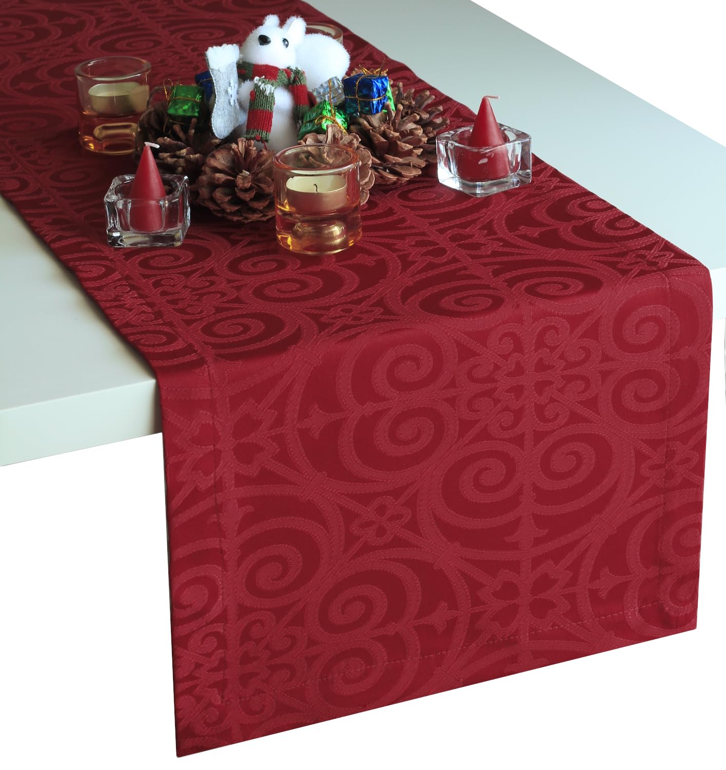 90 Inch Red Table Runner - Cranberry Dresser Scarf for Dining, Coffee & Outdoor Tables | Burgundy Table Decor for Fiesta, Dinner Parties, Weddings, Thanksgiving, Halloween & Christmas | Perfect for Holiday Decorations, Home Styling & Special Events