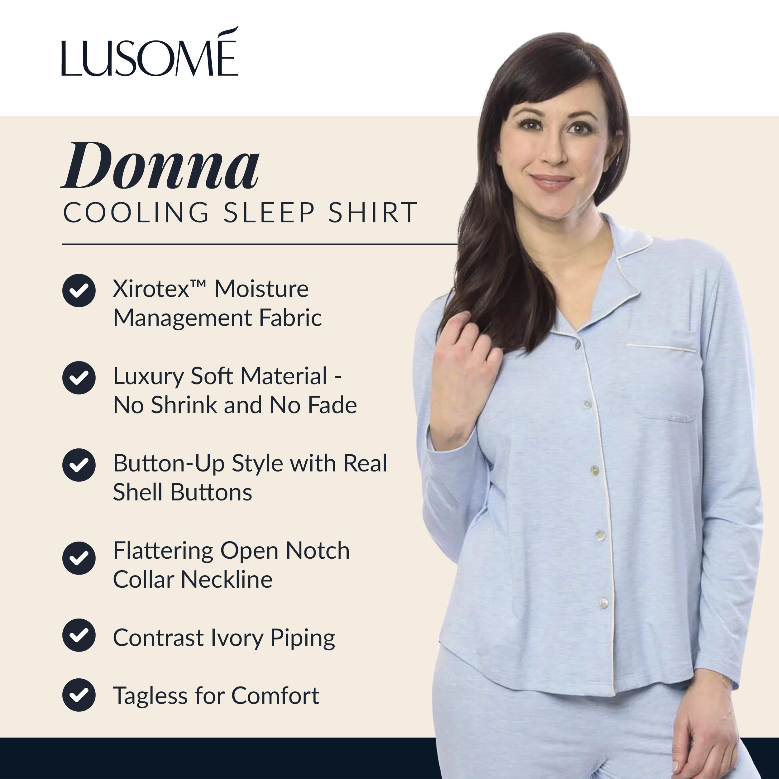 Lusome Women's Cooling Pajama Tops - Breathable Sleep Shirt for Hot Flashes & Night Sweats Relief - Comfortable Summer PJs for Hot Sleepers - Perfect for Nighttime Comfort & Relaxation