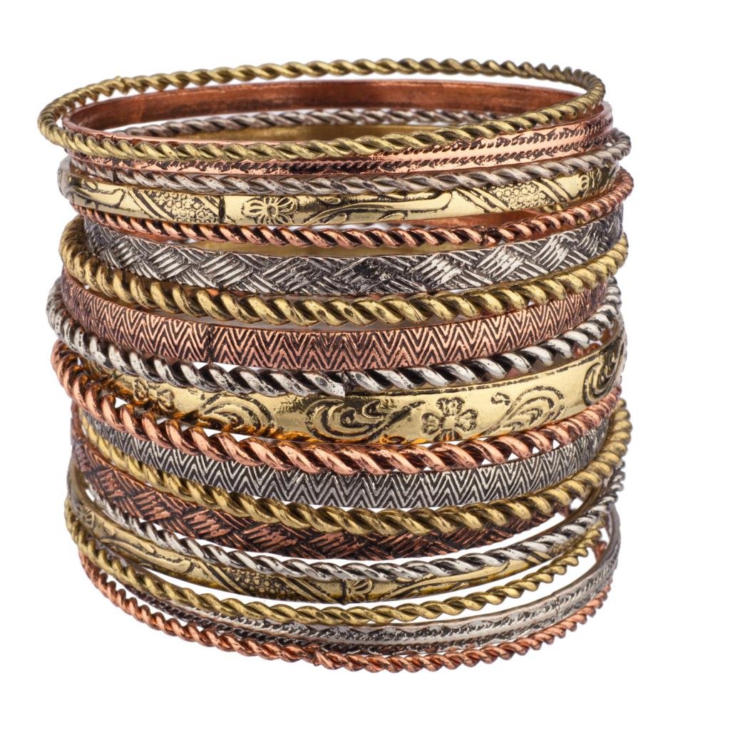 Luxury Flower Mixed Metal Aztec Multi Bangle Set - Boho Chic Bracelets for Women - Perfect for Festivals, Parties & Everyday Wear
