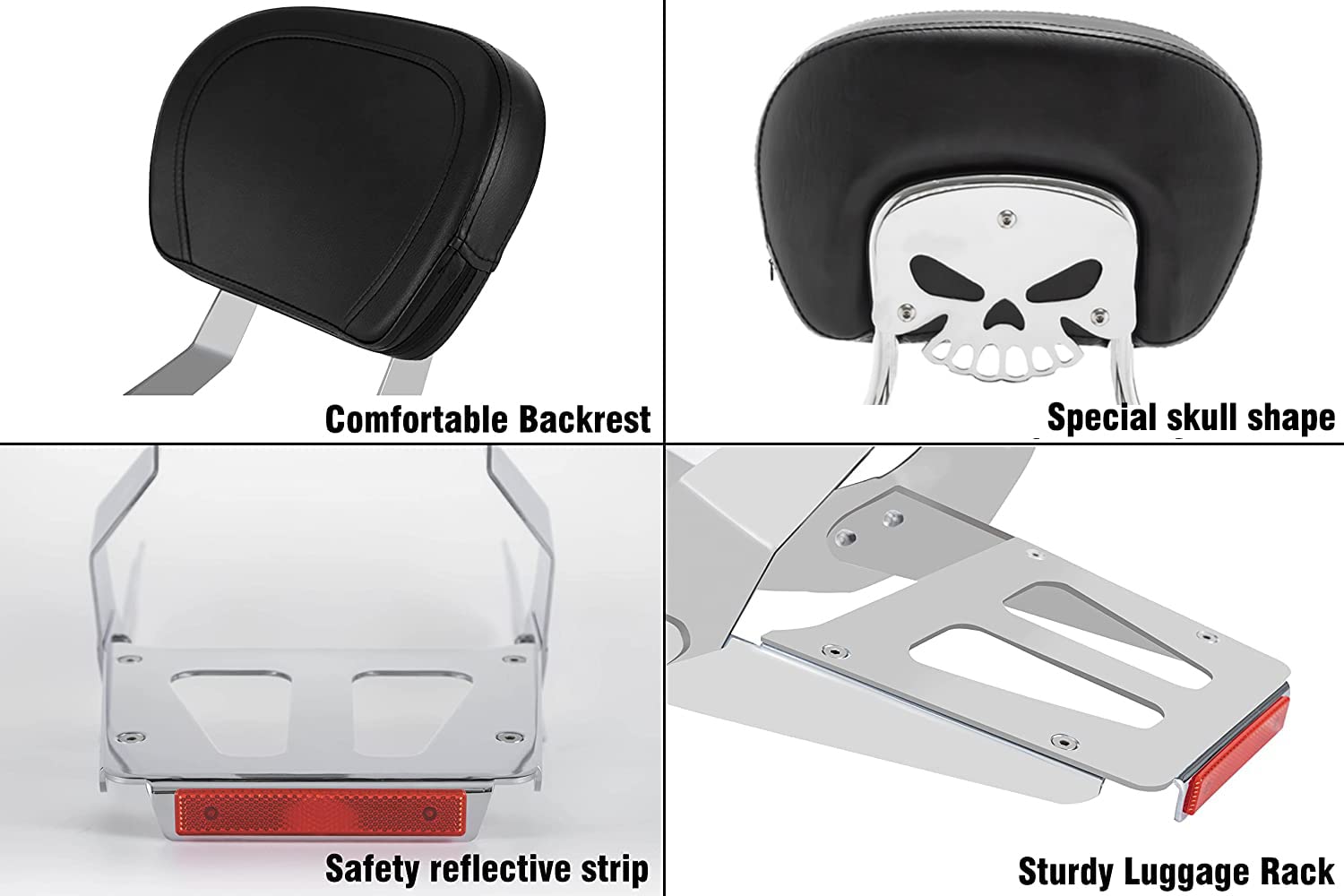 Yamaha XVS 950 V Star 950 Sissy Bar with Backrest & Luggage Rack (2009-2017) - Heavy Duty Powersports Rear Seat Support for Motorcycle Touring & Long Rides
