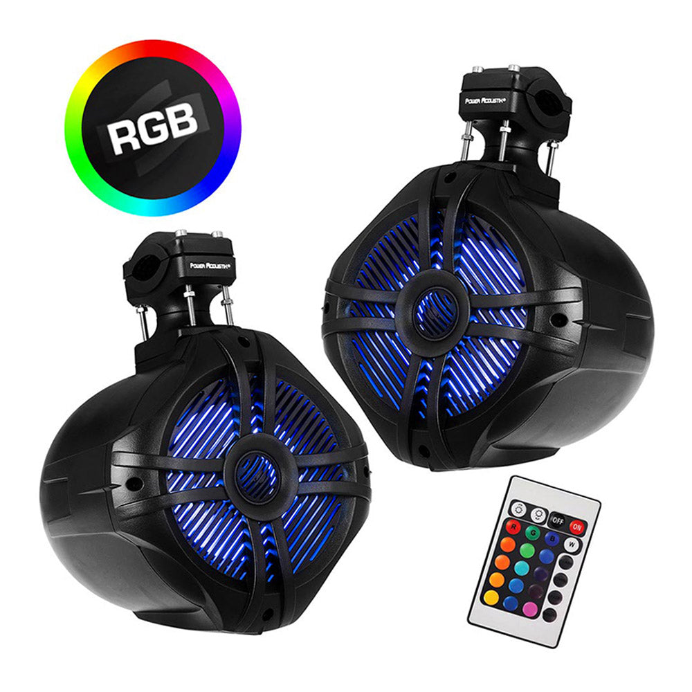 Power Acoustik MWT 65BL 6.5 Inch Marine Grade Wake Tower Speakers with RGB LED Lights & Remote Control - Waterproof Boat Audio System for Wakeboarding, Jet Ski & Yachting (Black)