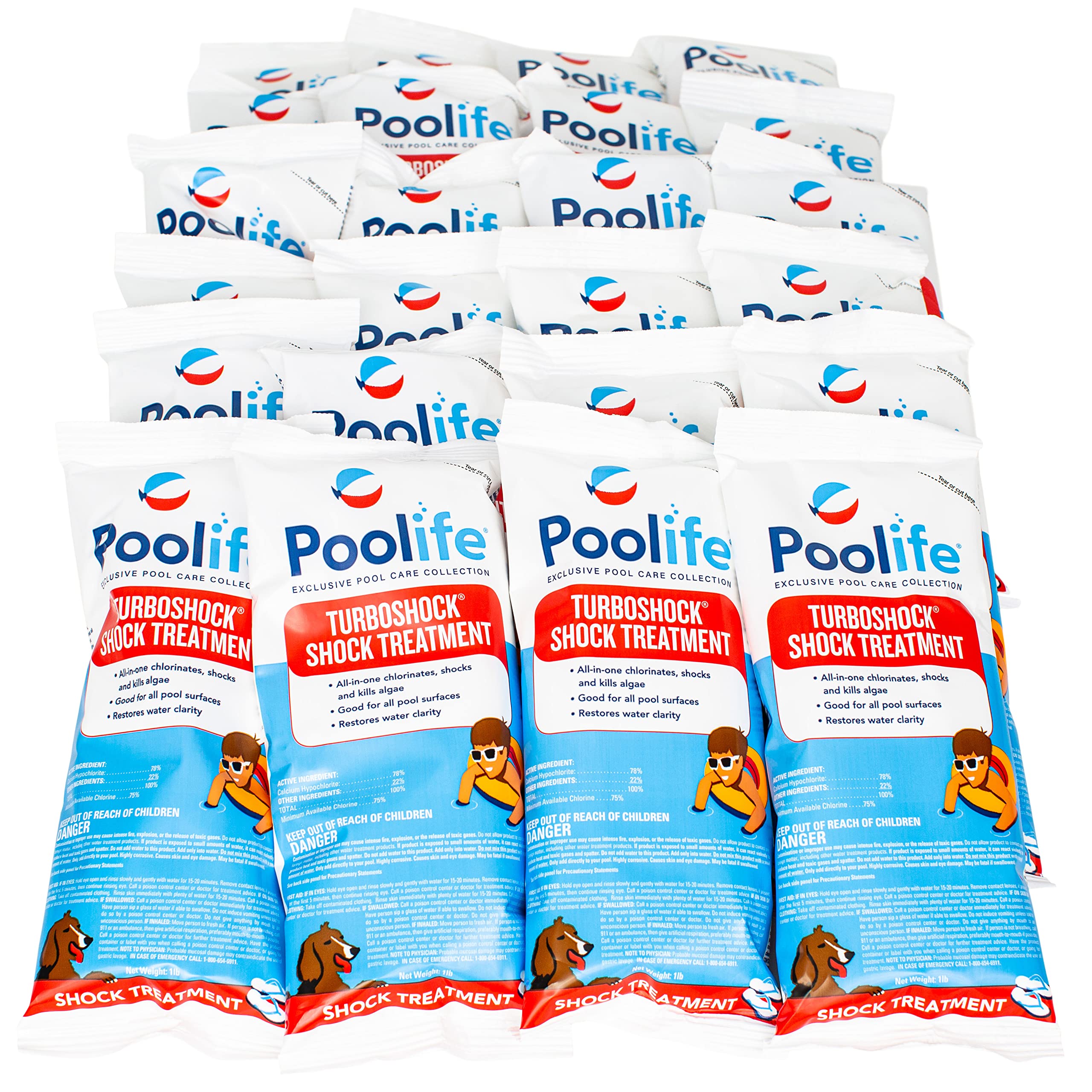 POOLIFE Turbo Shock 1 Lbs Bags (24 Pack) - Fast-Acting Swimming Pool Chlorine Shock Treatment for Crystal Clear Water | Ideal for Weekly Pool Maintenance & Algae Prevention