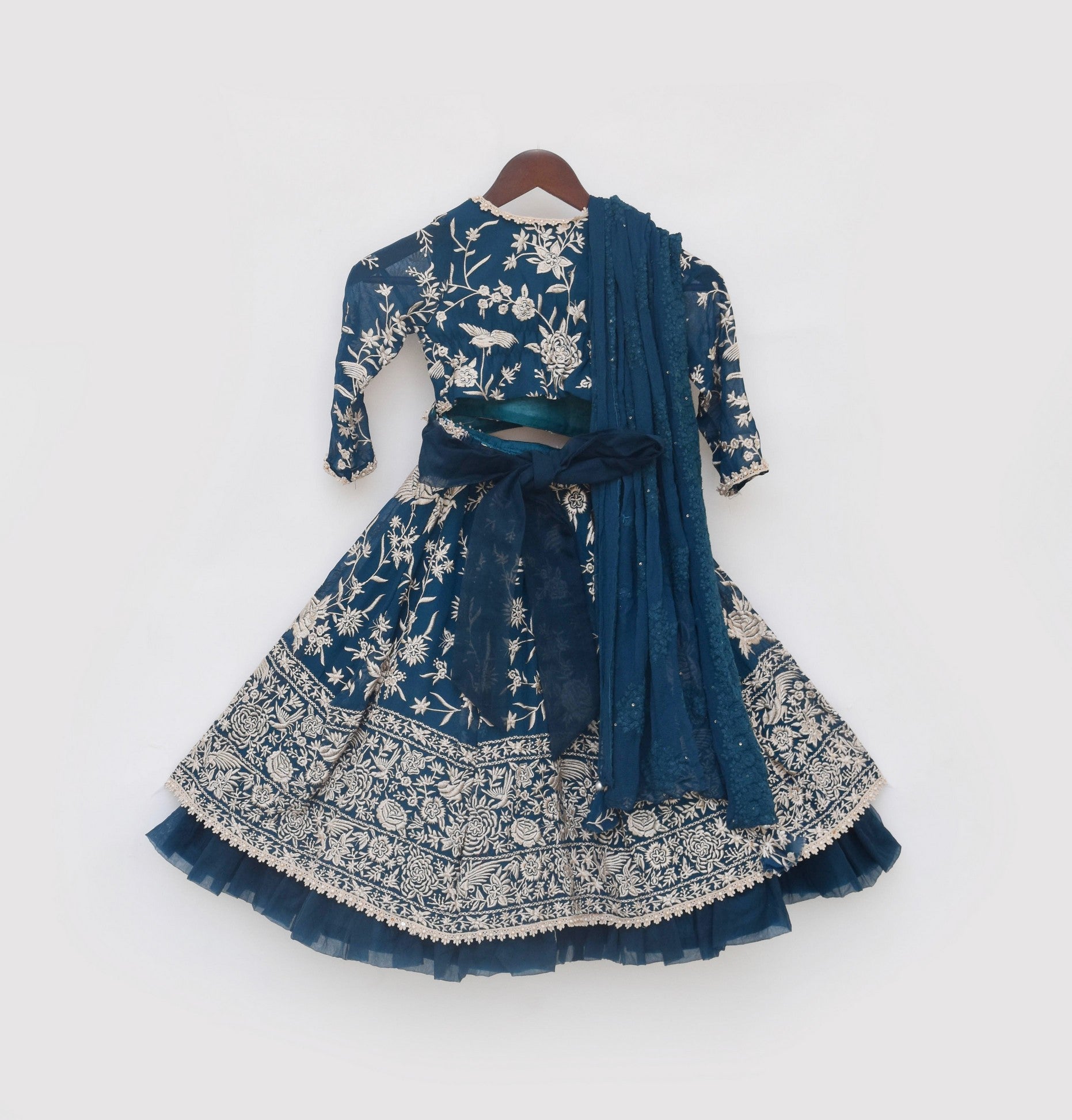 Pre Order: Teal Blue Parsi Work Lehenga Choli - Elegant Indian Bridal Wear for Weddings & Festive Occasions