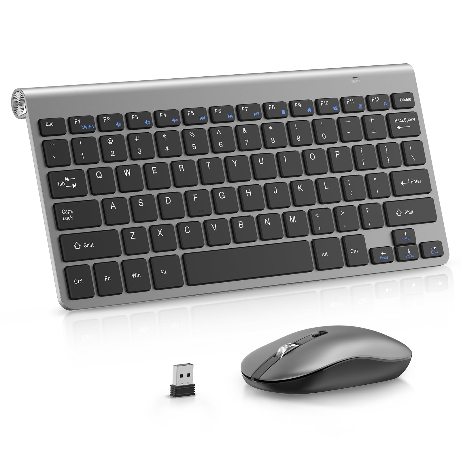 PINKCAT Mini Wireless Keyboard and Mouse Combo - Slim, Portable, Ergonomic Design with 12 Hotkeys & Quiet Cordless Mouse - Compatible with Laptop, PC, Mac, iMac, Windows (Gray) - Perfect for Home Office, Gaming, and Remote Work