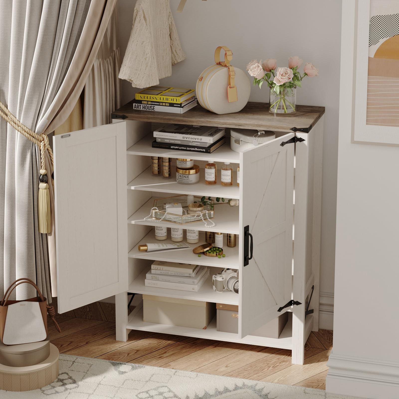 Maupvit 6-Tier Wooden Shoe Cabinet with Doors - Adjustable Shelves Farmhouse Entryway Shoe Storage Organizer for Hallway, Living Room & Foyer - Perfect for Small Spaces & Home Organization (White)