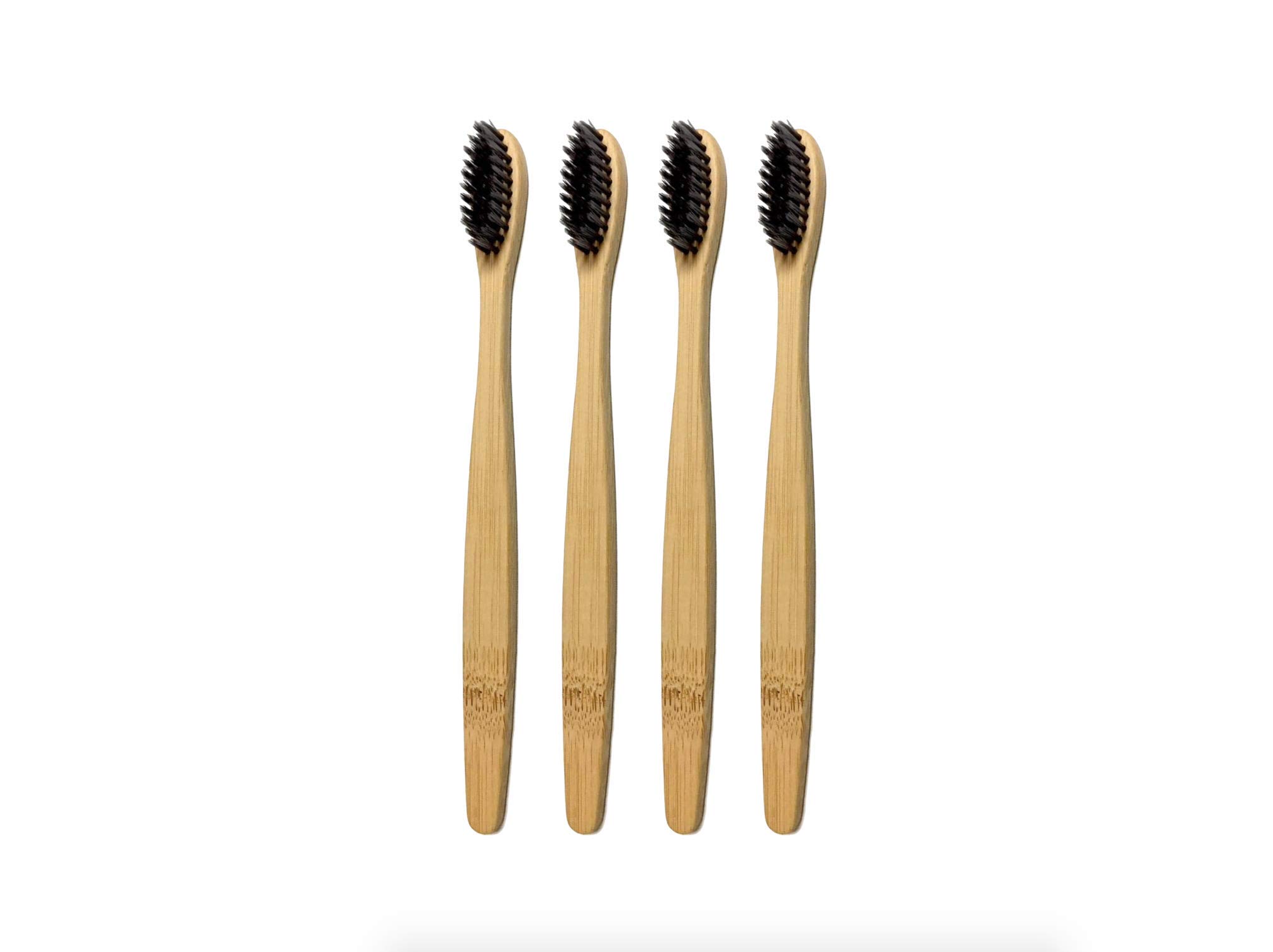 Organic Bamboo Toothbrush with Charcoal Infused Soft Bristles - Natural Teeth Whitening for Brighter Smile, Eco-Friendly & Biodegradable (Pack of 4) - Perfect for Travel, Home & Sustainable Oral Care Routine
