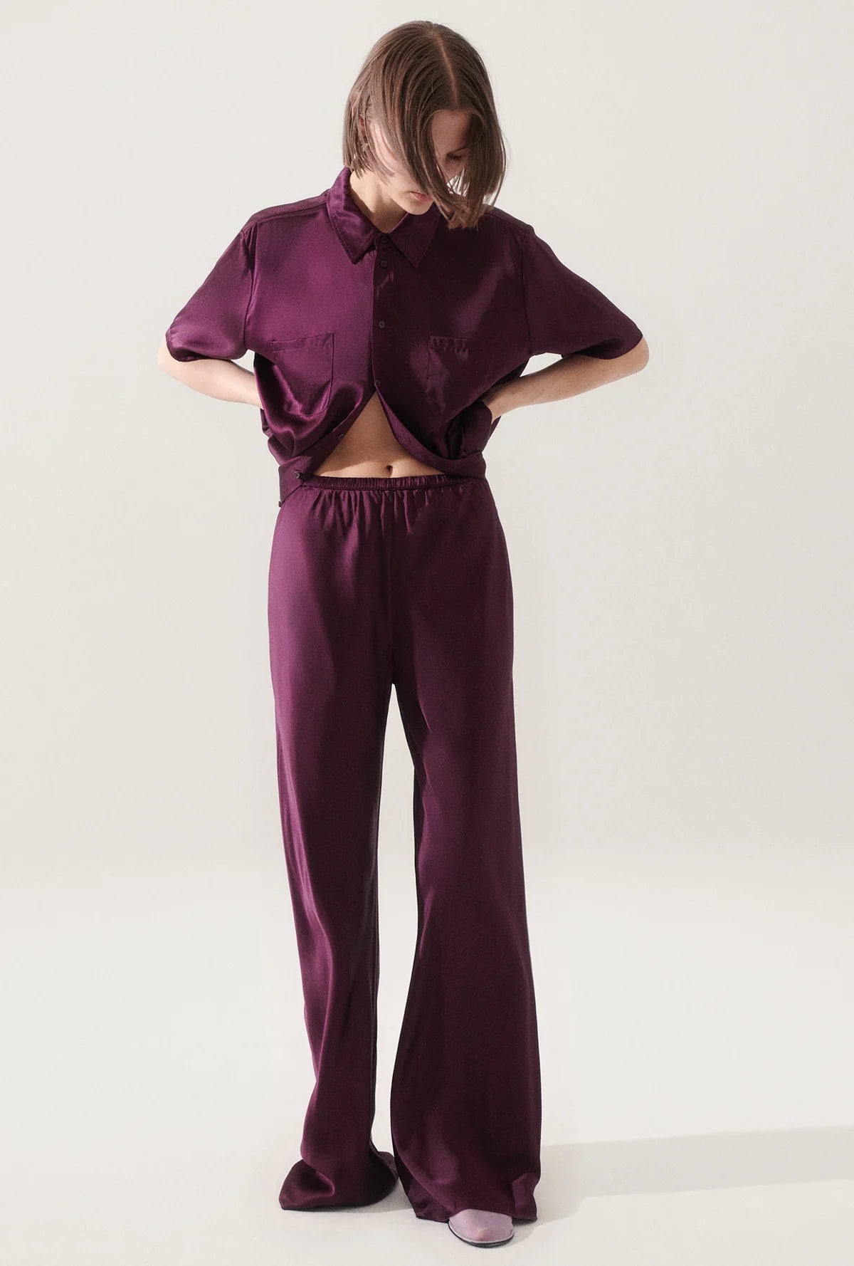 Stylish Bias Cut Pants in Blood Plum Color - Perfect for Office Wear & Casual Outfits