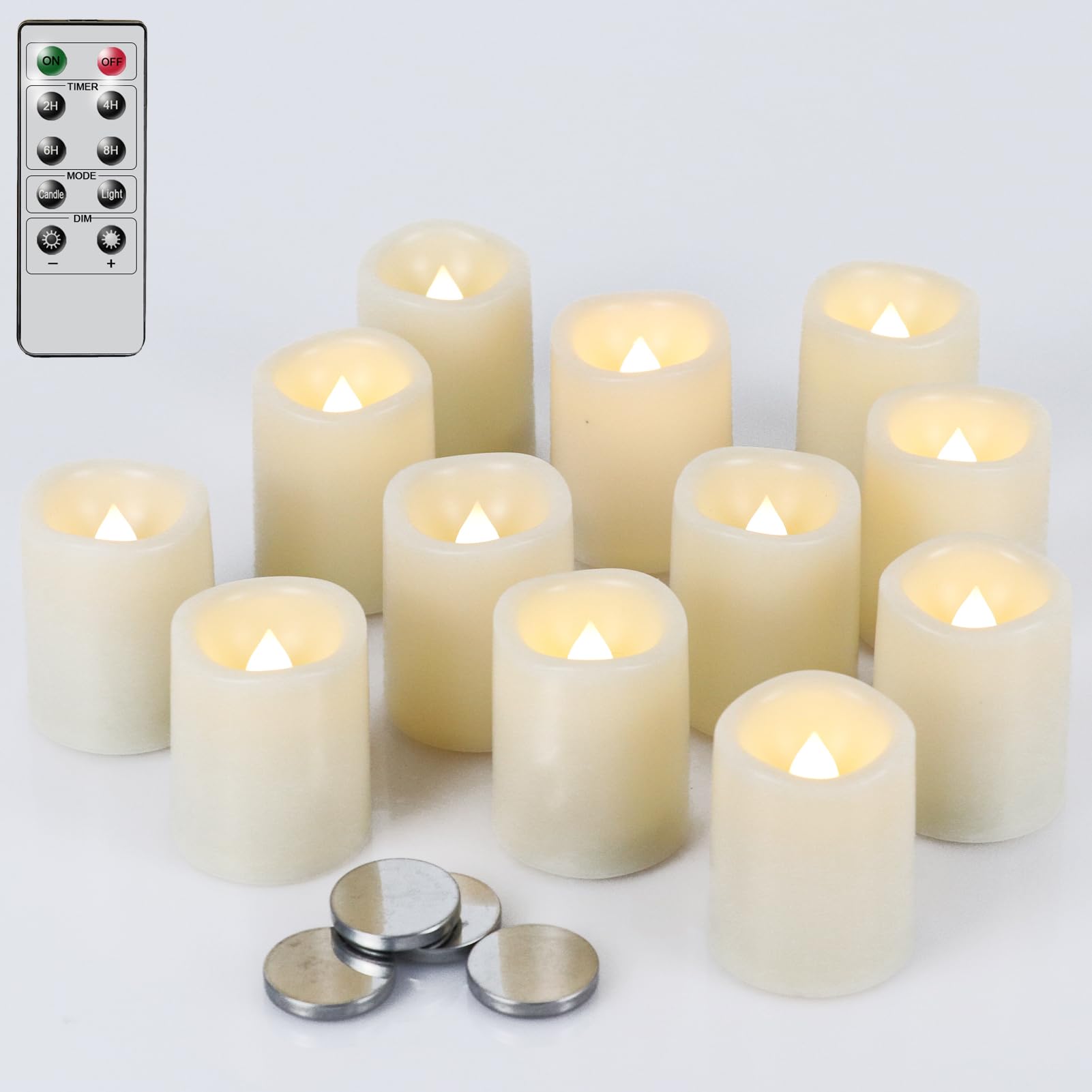 DRomance Flameless LED Votive Candles - Set of 12 Battery Operated Tealights with Remote & Timer, Amber Yellow Glow (1.5x2 Inch) - Perfect for Christmas Decor, Wedding Centerpieces, Romantic Dinners & Home Ambiance Lighting
