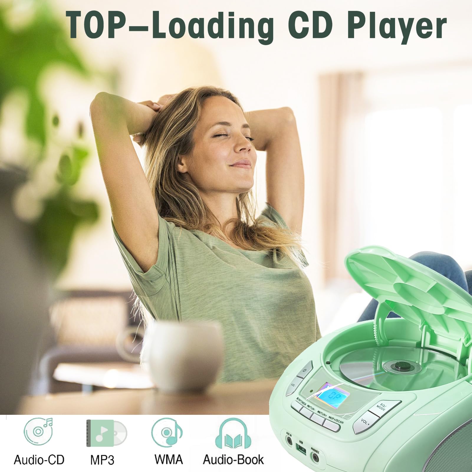 Portable CD Player Boombox with Bluetooth 5.0, FM Radio, USB MP3 Playback, 3.5mm AUX & USB Input - Compact Stereo System for Home, Office & Outdoor (Teal Limited Edition) - Perfect for Music Lovers, Travel & Parties