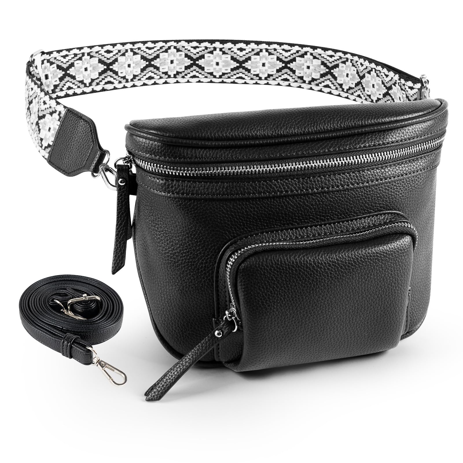 Letech+ Vegan Leather Crossbody Bags for Women & Men - Small Waist Pack Fanny Pack with Adjustable Wide Strap - Perfect for Travel, Running, Shopping & Daily Use (Black)