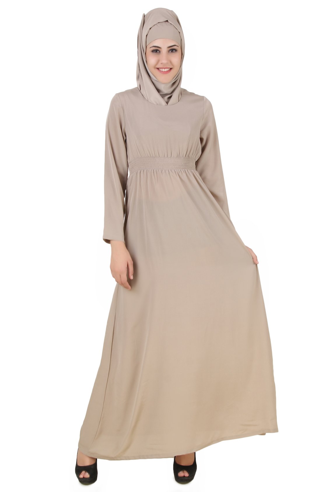 Aazeen Warm Grey Nida Abaya - Modest Islamic Prayer Dress for Women | Perfect for Prayer, Mosque & Special Occasions