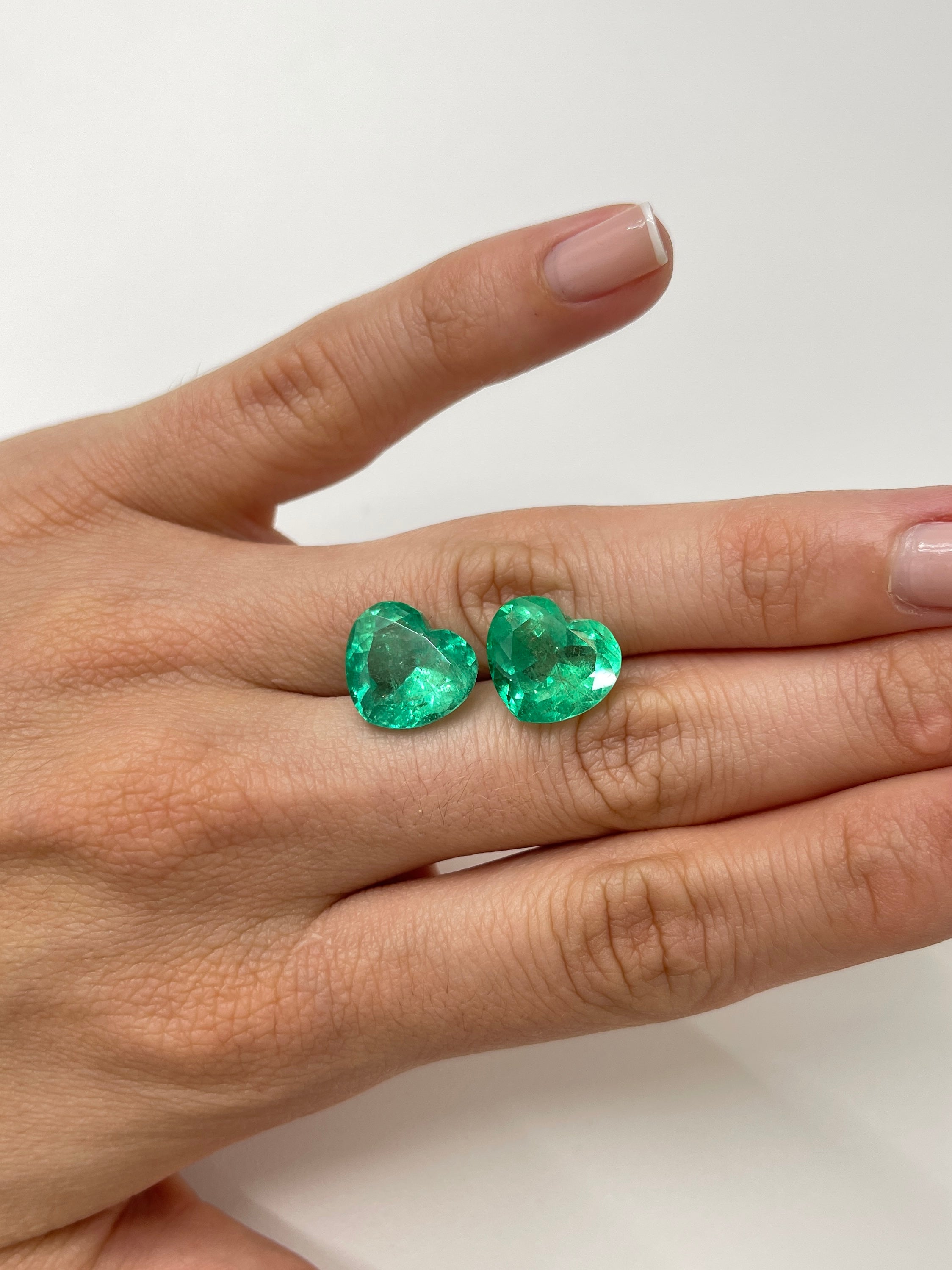 16.68tcw 12.6x14.1mm Rare Matching Bubbly Emerald Hearts - Natural Colombian Yellowish Green Emeralds for Jewelry Making & Engagement Rings