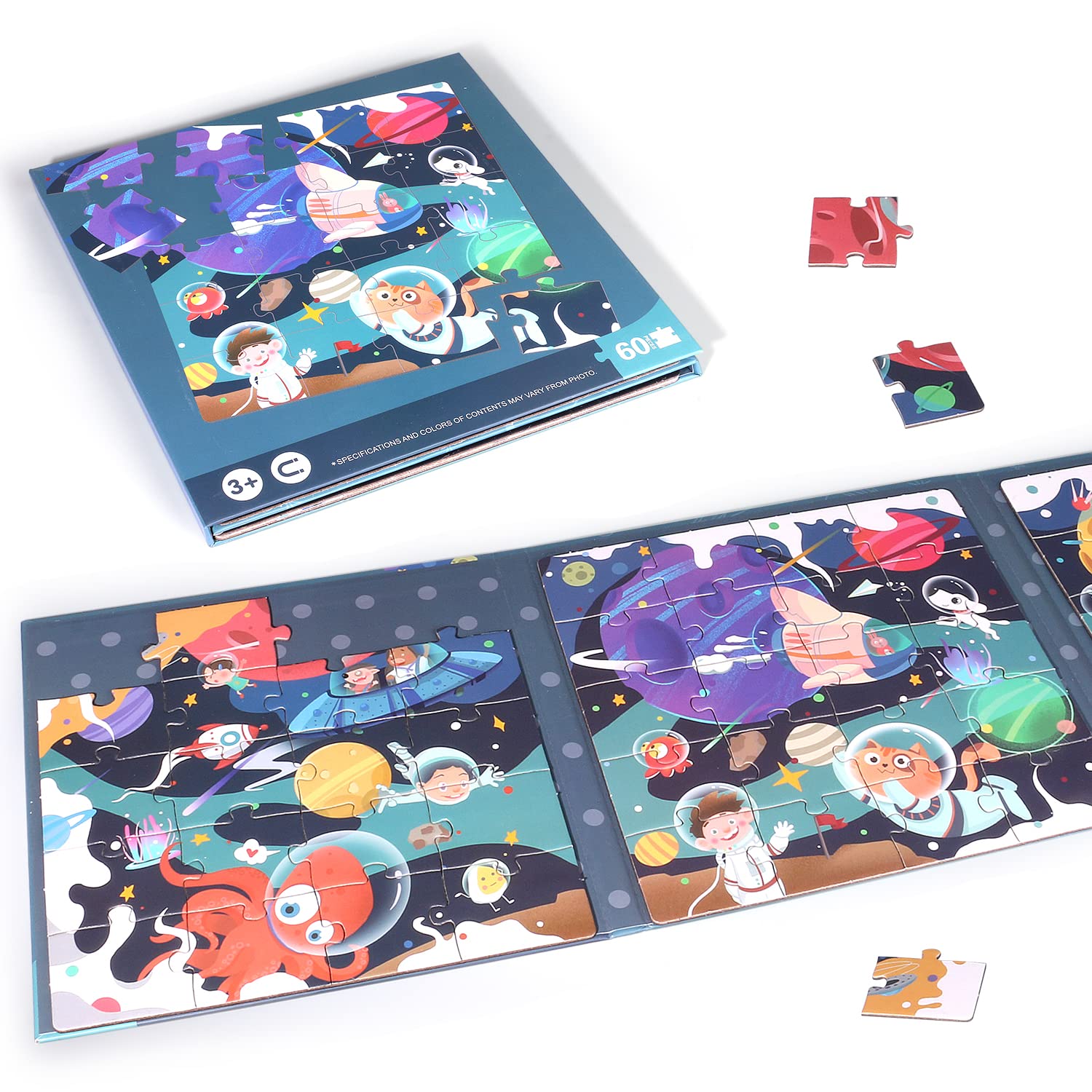 Magnetic Jigsaw Puzzles for Kids Ages 3-8 - 60 Piece Educational Puzzle Set with Tri-Fold Magnetic Board | STEM Learning Toys for Toddlers, Boys & Girls | Perfect for Travel, Classroom & Home Playtime