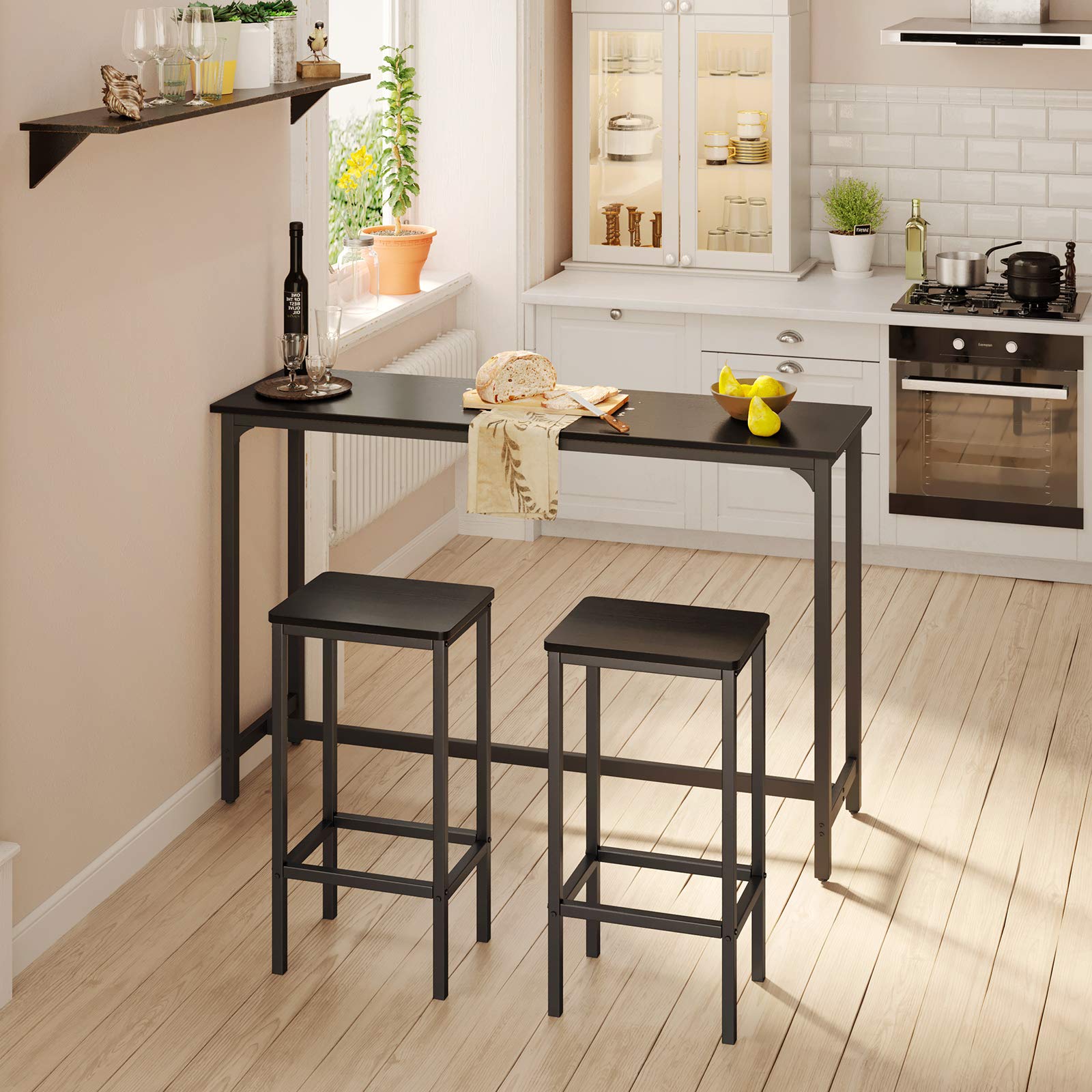 55 Inch Black Bar Table - Rectangular Counter Height Pub Table with Sturdy Metal Legs & Easy-to-Clean Surface for Kitchen, Dining Room & Home Bar | Perfect for Entertaining, Small Spaces & Modern Interior Decor