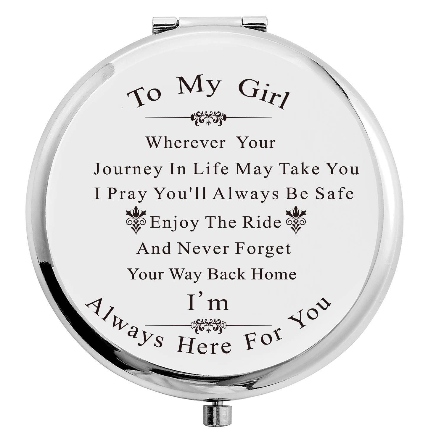 Elegant Silver Stainless Steel Compact Makeup Mirror - Perfect Graduation & Birthday Gift for Daughter with Gift Box - Ideal for Travel, Home Vanity & Handbag Essentials