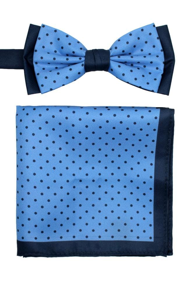 Premium Polyester Blue Spot Bow Tie and Pocket Square Set for Men - Perfect for Weddings, Prom, and Formal Events