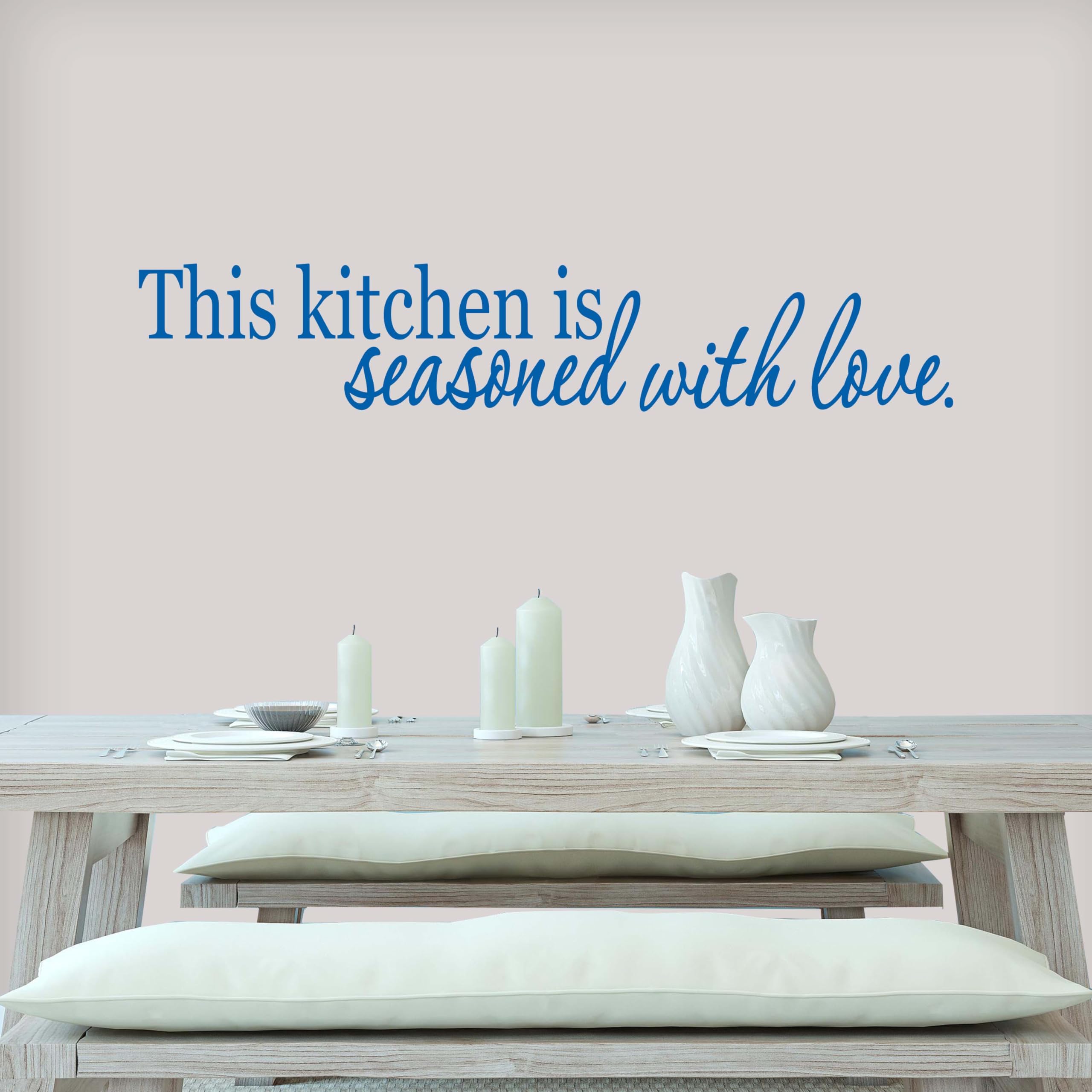 Kitchen Wall Decor - 'This Kitchen is Seasoned with Love' Vinyl Wall Decal | Made in USA | Farmhouse & Rustic Kitchen Decor | Perfect for Home, Apartment & Coffee Shop Decor