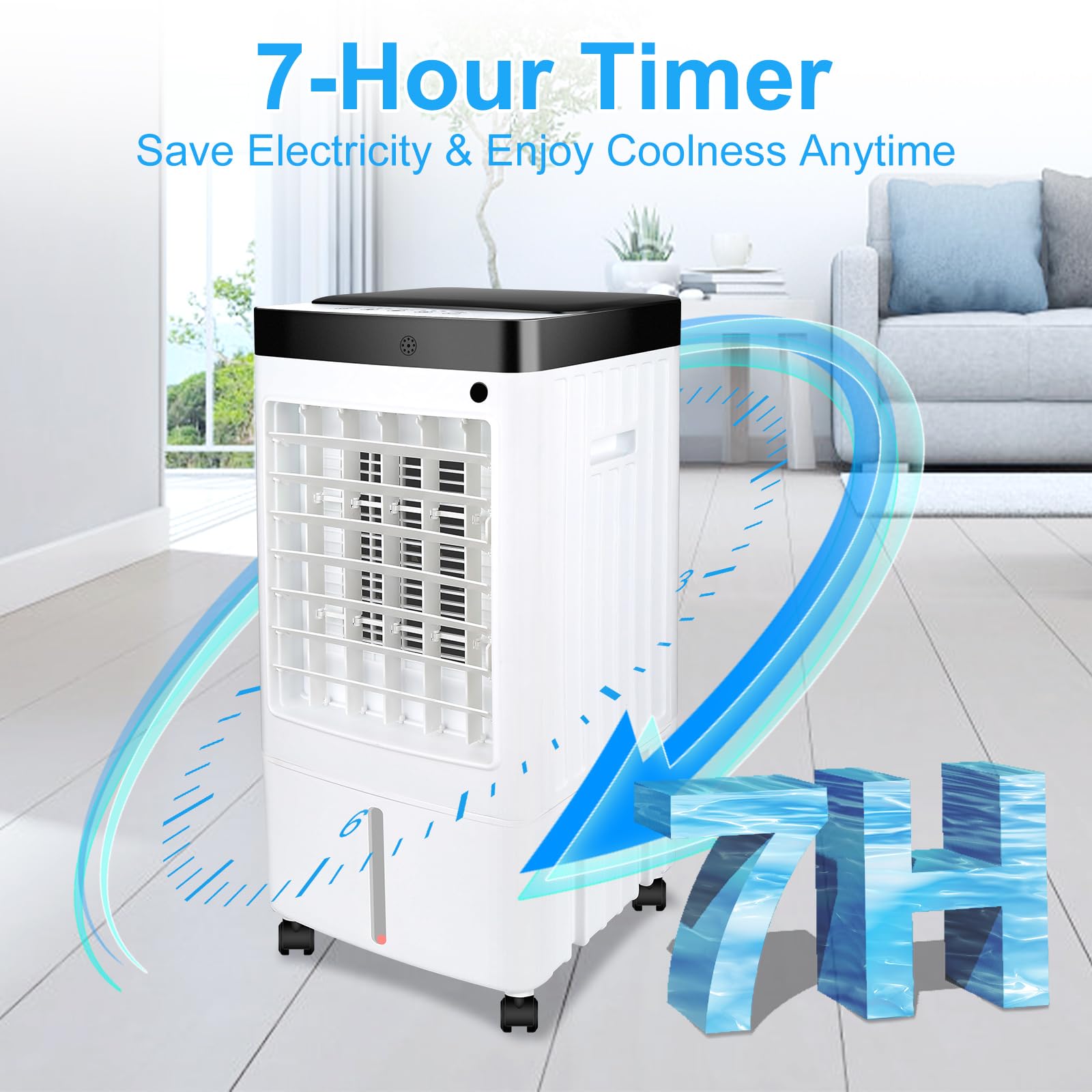 2024 New Portable Air Conditioner - 8L Water Tank, Remote Control, 3 Speed & 70° Oscillation - Ultra Quiet Swamp Cooler with 6 Ice Packs for Fast Cooling - Perfect for Bedroom, Office & Small Rooms (Home, Dorm & Office Use)