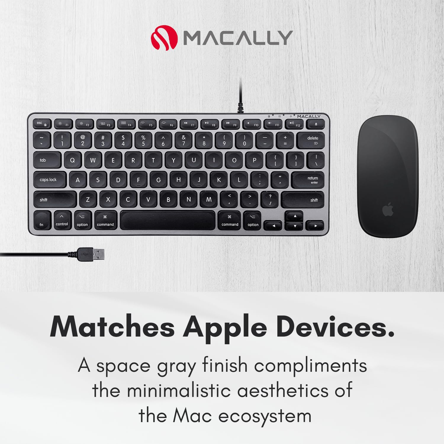 Macally Backlit Wired USB Keyboard for Mac - Compact & Ergonomic Design | Compatible with MacBook Pro/Air, iMac, Mac Mini | Comfortable Typing for Office Work, Gaming & Programming (Space Grey)