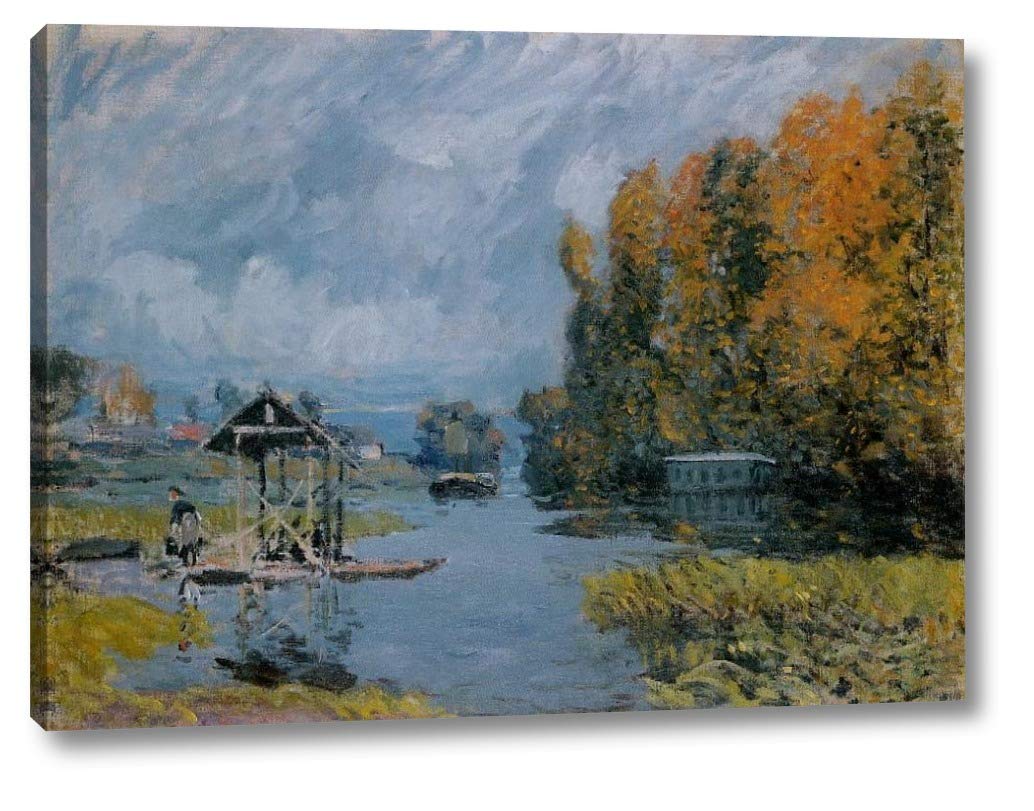 Alfred Sisley Laundry Houses at Bougival - 18x24 Inch Gallery Wrapped Canvas Art Print - Ready to Hang Wall Decor - Perfect for Living Room, Bedroom & Office