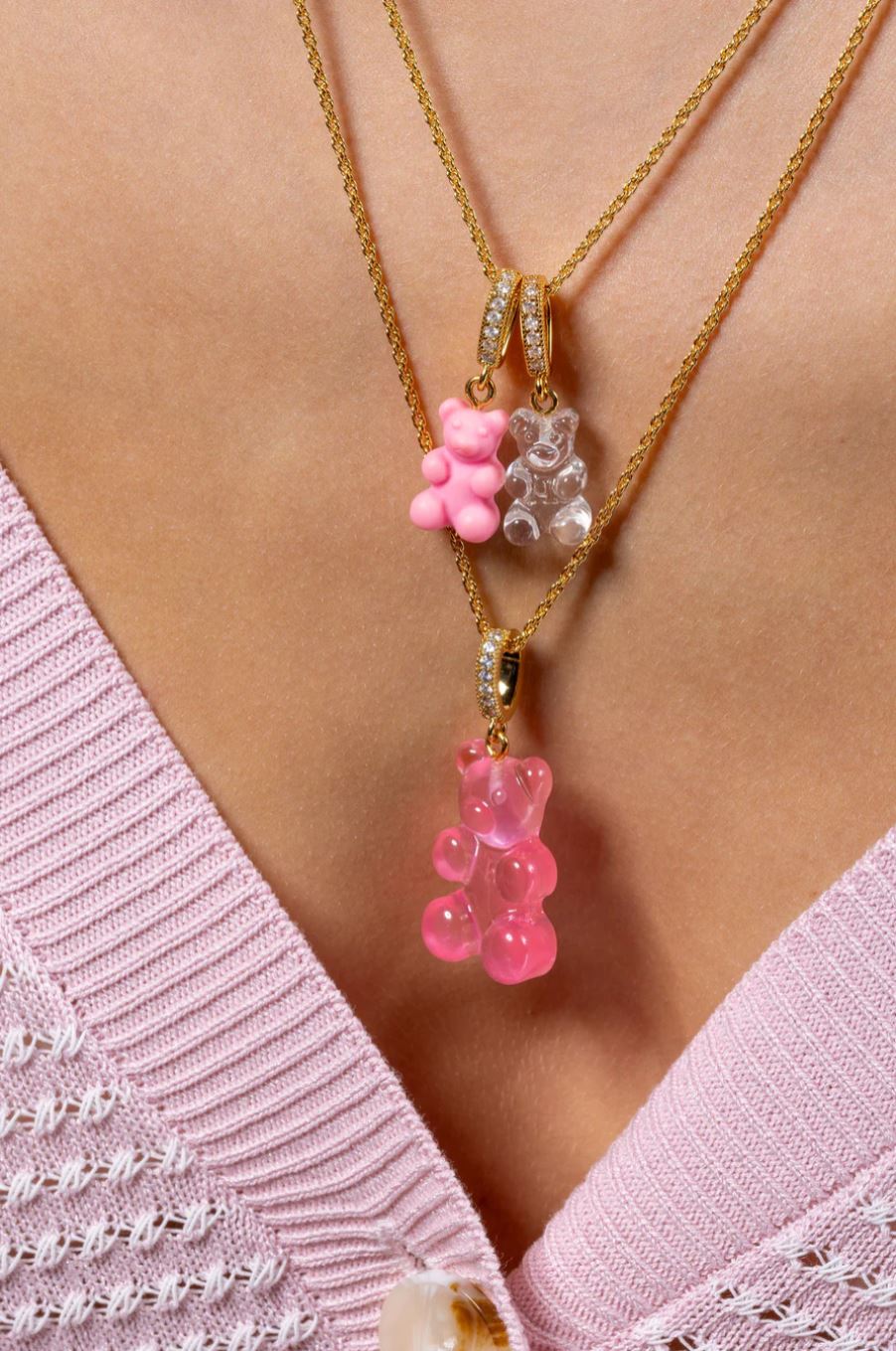 Vintage Nostalgia Bear Matte Pendant Necklace with Pave Gold Connector - Perfect for Casual Wear, Gifts & Special Occasions