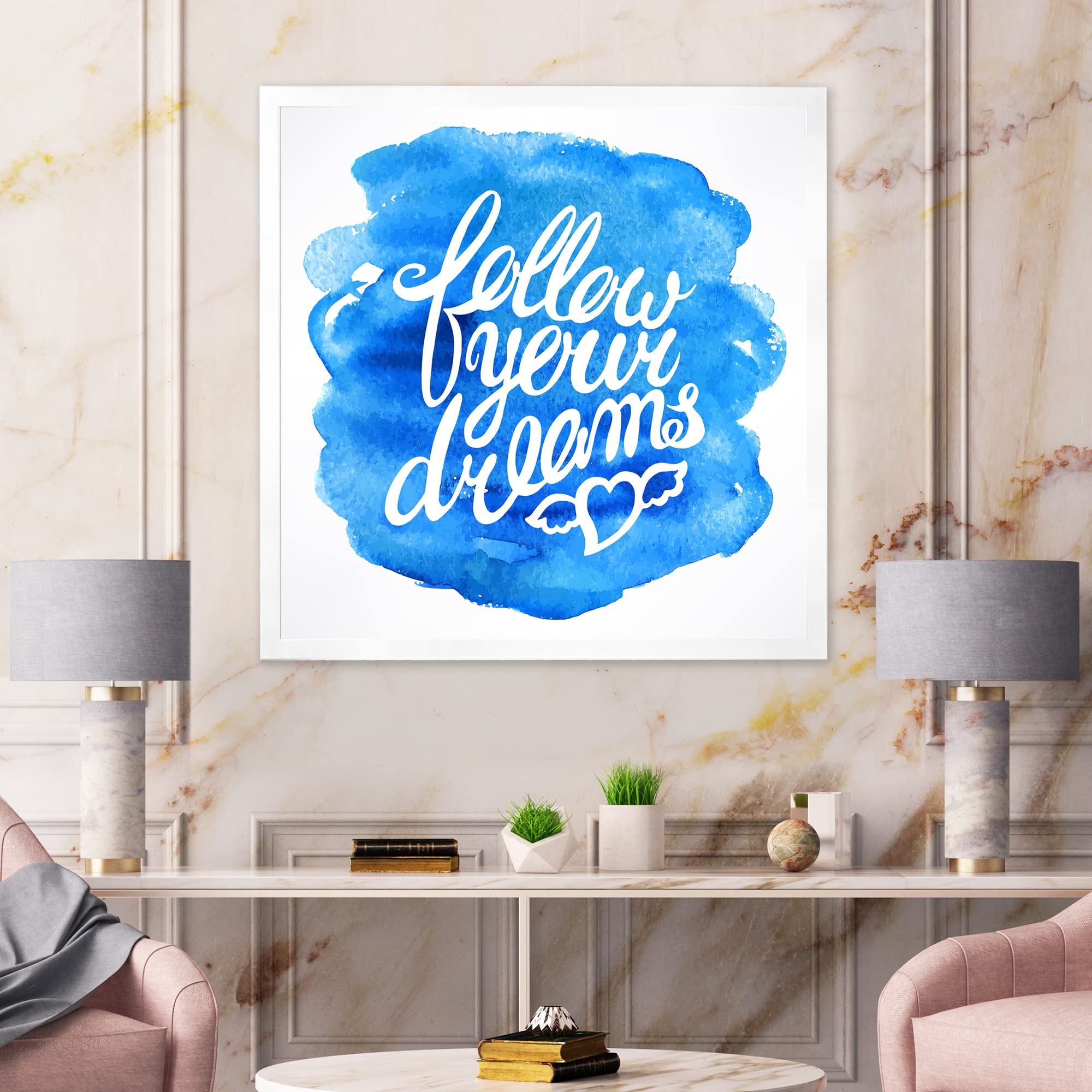DesignQ Follow Your Dreams Modern Framed Wall Art - Inspirational Home Decor for Living Room, Bedroom & Office