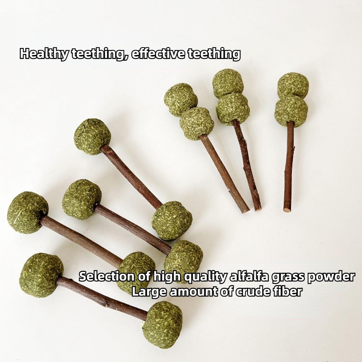 12PCS Natural Rabbit Chew Toys for Teeth - Apple Wood Sticks, Alfalfa Grass Balls & Molar Bars for Chinchillas, Guinea Pigs & Small Pets | Small Animal Dental Care & Stress Relief Toys for Cages, Playtime & Enrichment Activities