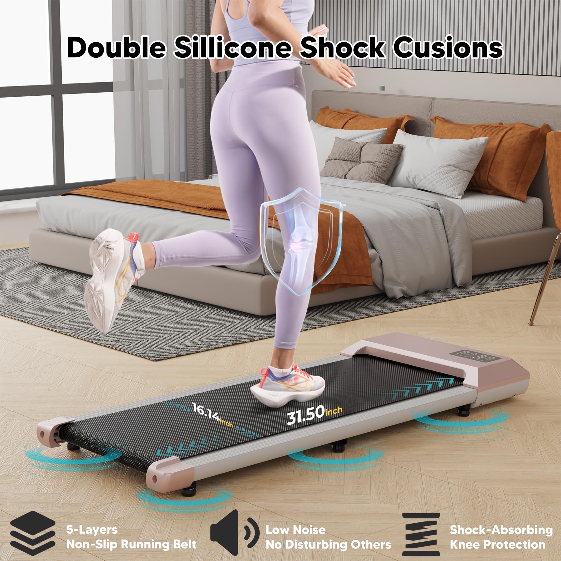DeerRun 2-in-1 Under Desk Treadmill - 2.2HP Quiet Walking Pad & Jogging Machine with Remote Control | Portable, Noiseless Home Office Fitness Equipment for Small Spaces | Perfect for Workouts While Working or Watching TV