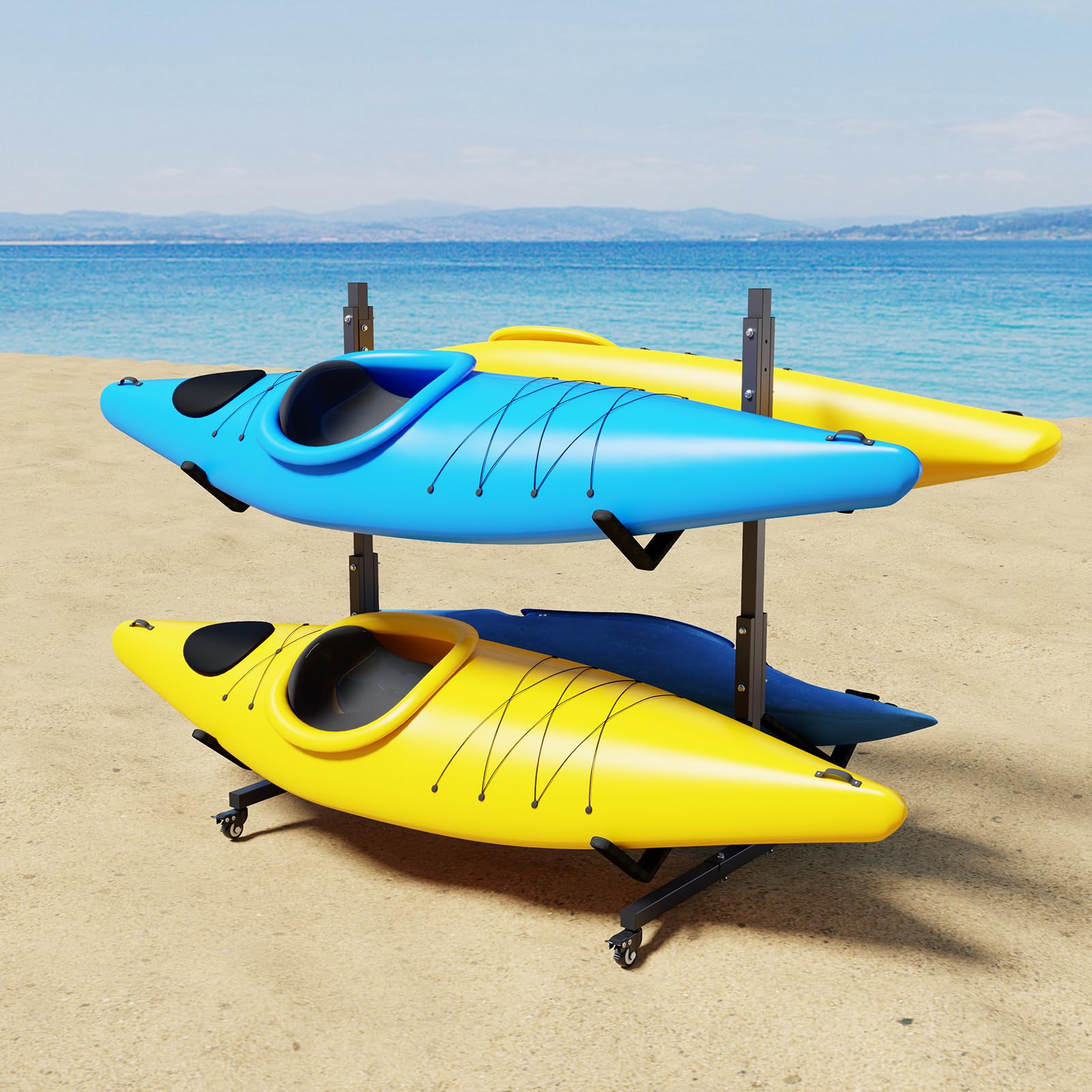 Heavy Duty Adjustable Kayak and Canoe Storage Rack - Freestanding SUP Stand for Indoor & Outdoor Use - Weatherproof Kayak Holder for Garage, Shed, Dock - Perfect for Secure Kayak, Canoe and Paddleboard Storage